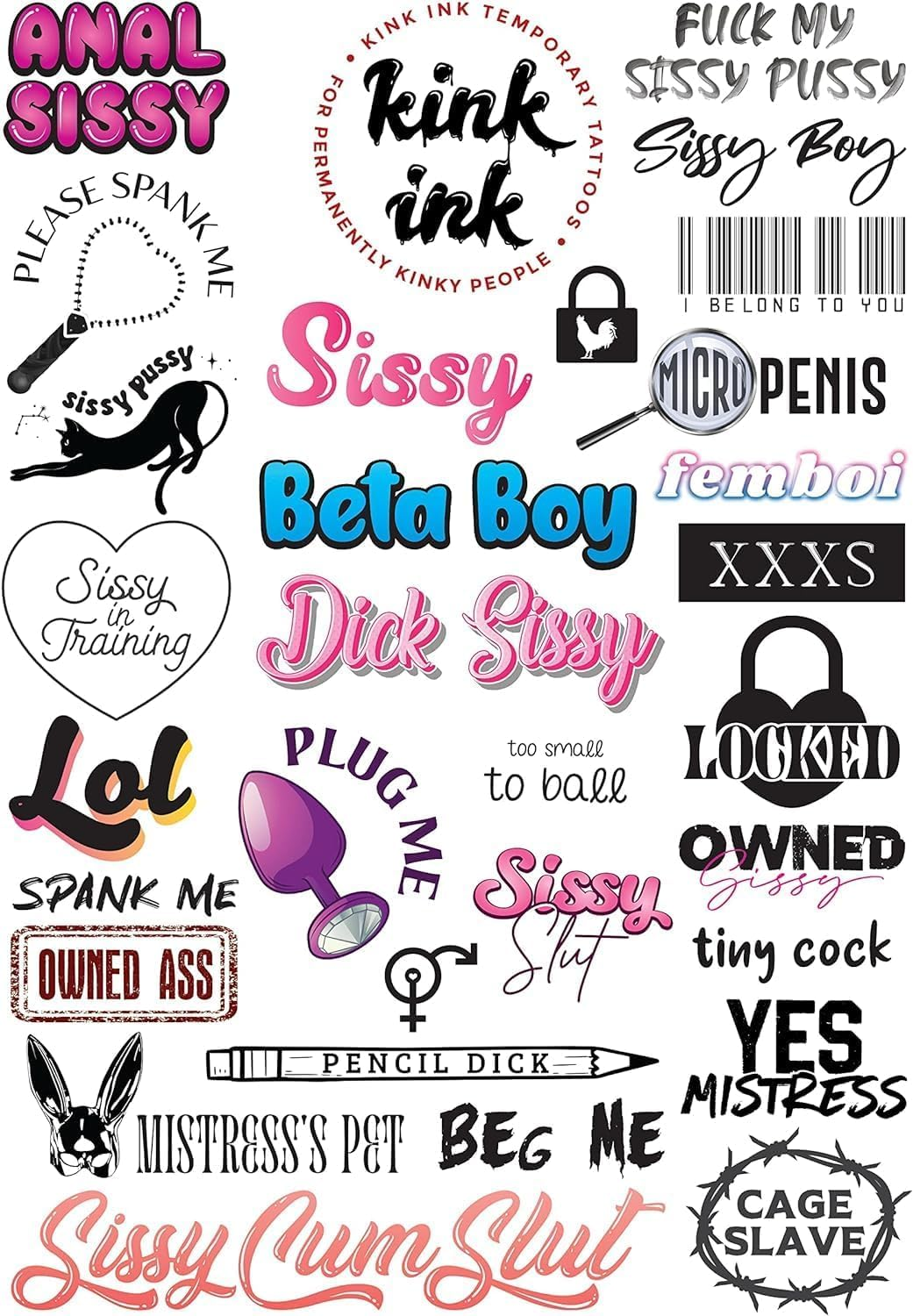 Kink Ink - 29 X Sissy Temporary Tattoo Sexy Naughty Kinky Sticker image number 3