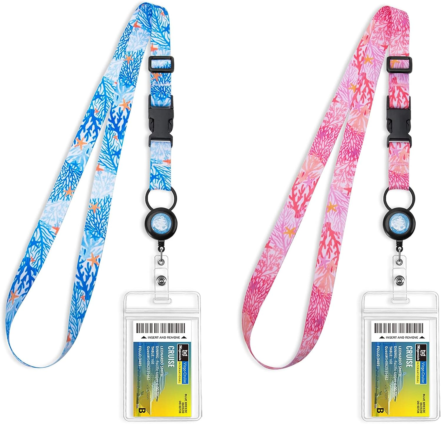 MNGARISTA Retractable Cruise Lanyard for Ship Cards, Waterproof Lanyards for Cruise Ship Cards with ID Holder, 2 Pack, Underwater World