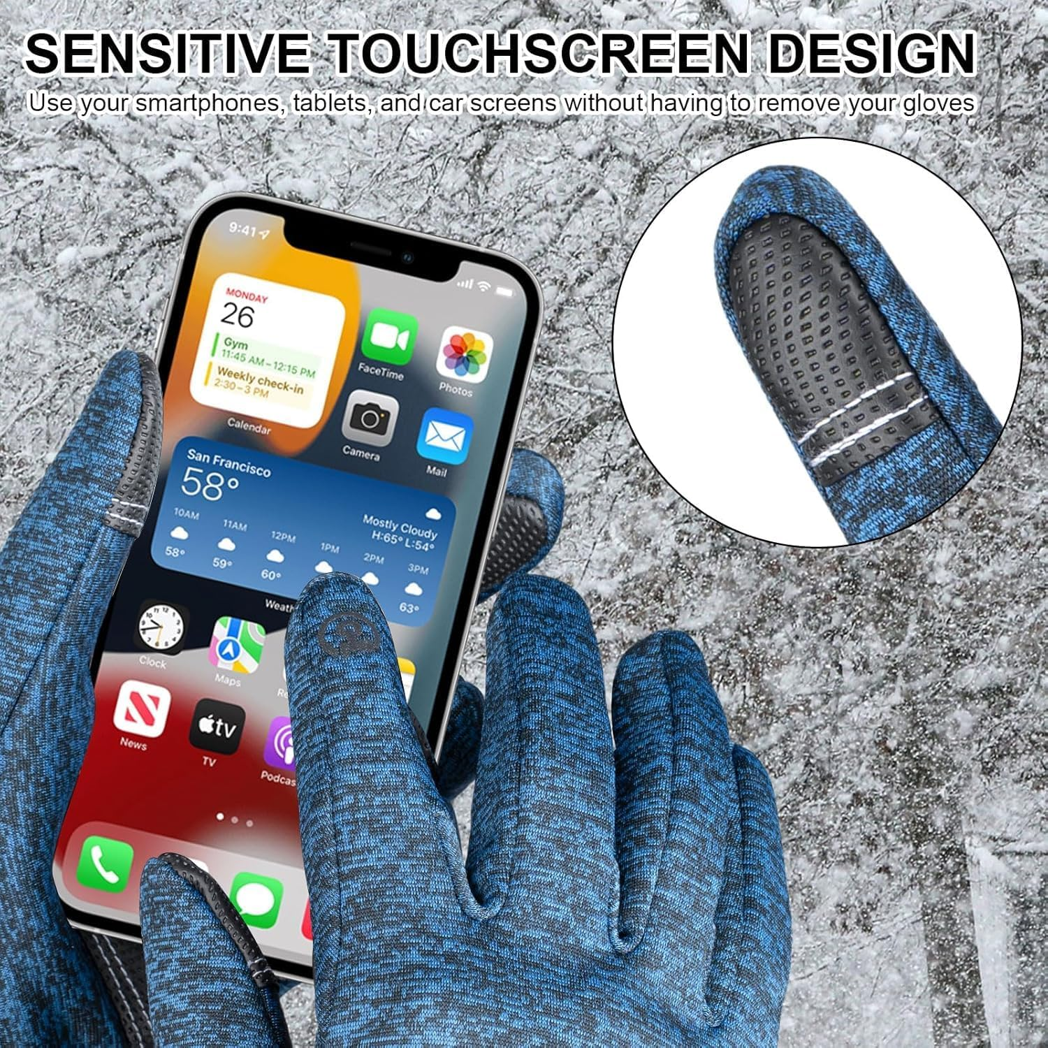 Winter Gloves for Men and Women, anti Slip Touchscreen Windproof Cycling Gloves, Warm Gloves Cold Weather Cycling Gloves for Walking Riding Driving,Black