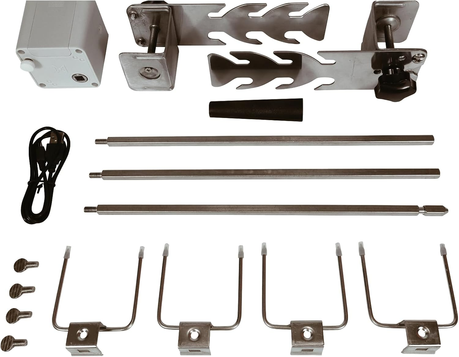 Rotisserie Kit Universal Replacement 5078B Quick Install Portable Spit Grill Outdoor Camping BBQ Three Heights Adjustable Length Cooking Tool Roaster Accessories Chicken Fork Heavy Duty Motor DC 5V image number 4