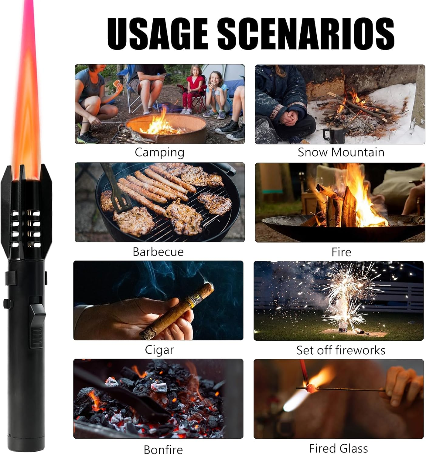 Portable Brightfire, Turbine Jet Bright Fire Lighter, Windproof Straight Torch Blue Flame Lighter, Wind Resistant Bright Fire Lighter, Torch Lighters Butane Refillable for Men (Black)