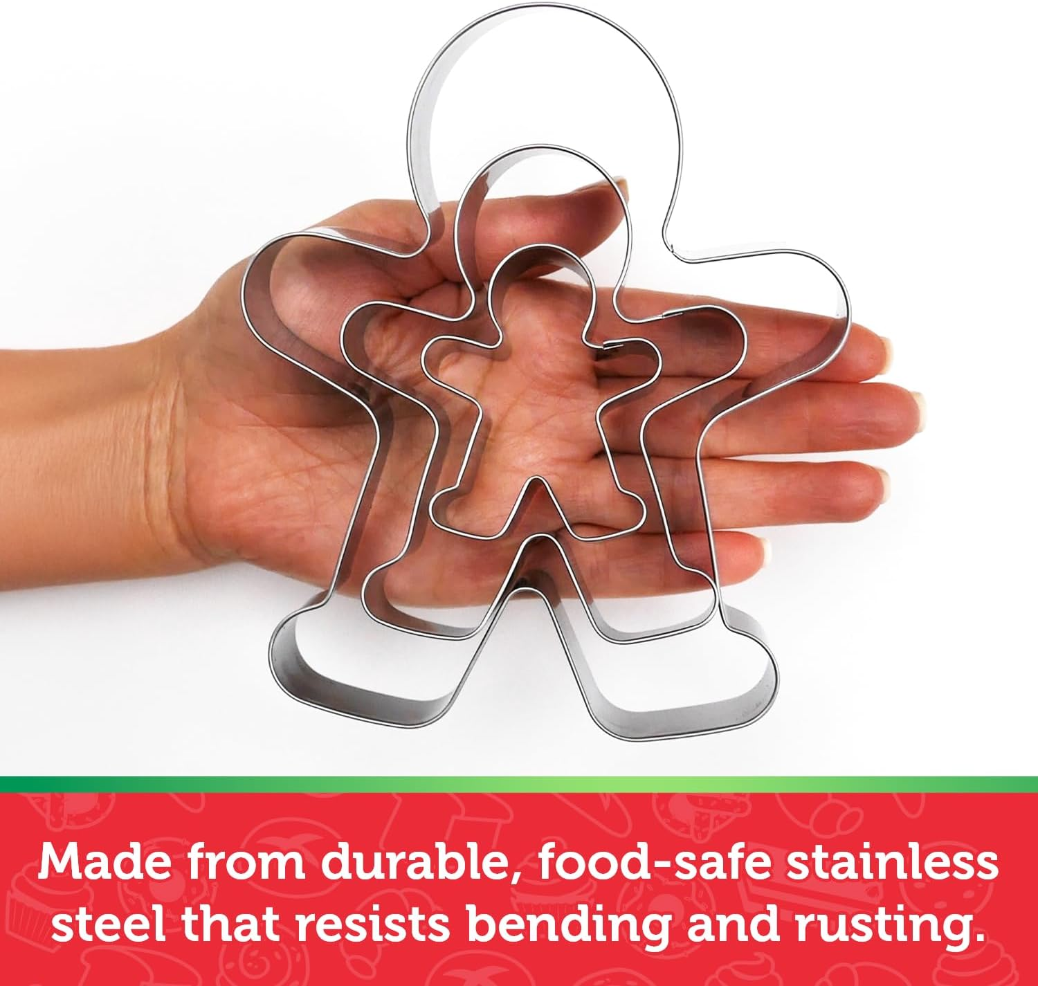 Gingerbread Man Cookie Cutter Set, 3 Piece, Stainless Steel
