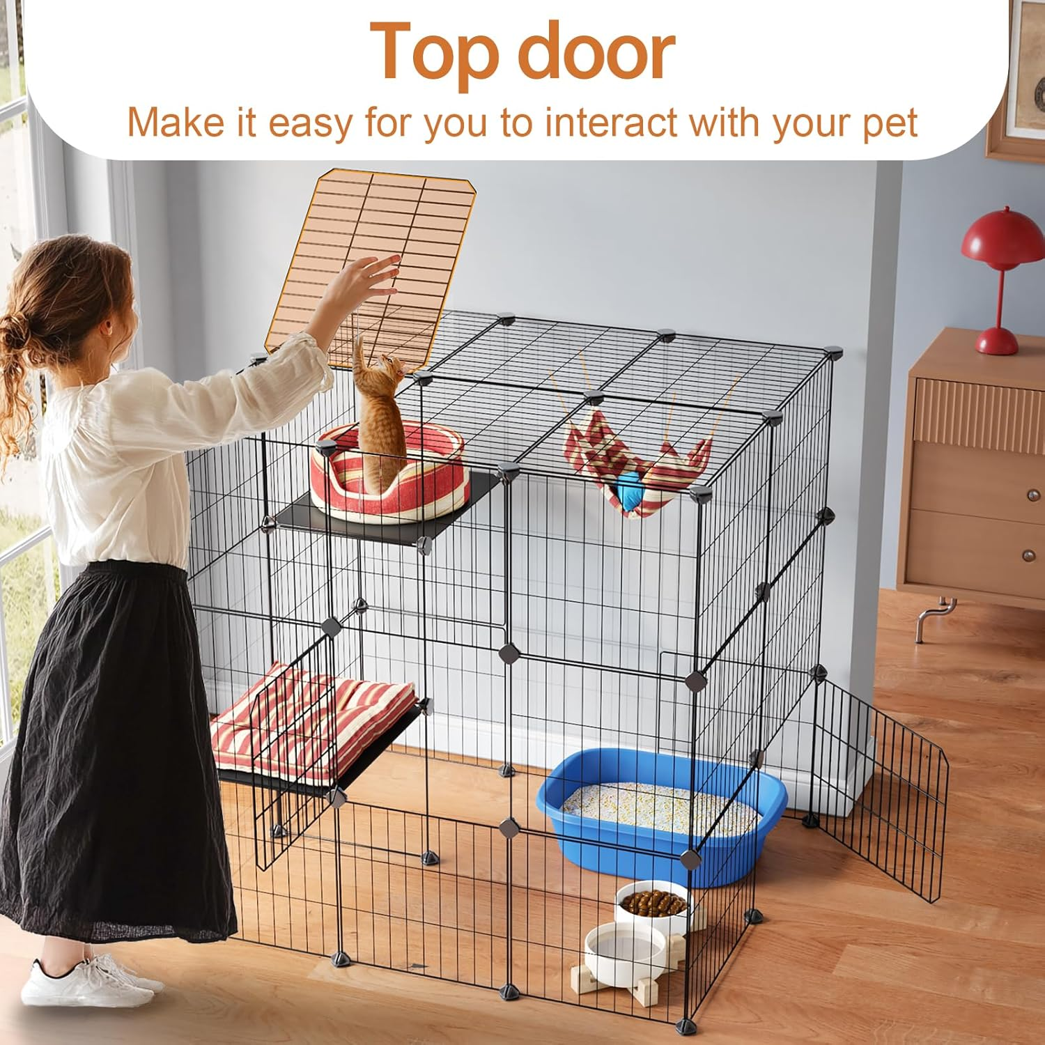 Oneluck 3-Tier Cat Cages,Enclosure DIY Cat Playpen Catio Detachable Metal Wire Kennels Cats Crate Large Extra Exercise Place Ideal for 1 Cat,35.4 Inches image number 2