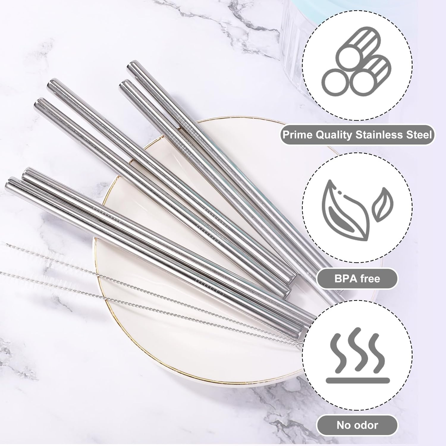6Pcs Stainless Steel Water Bottle Straws for Owala Water Bottle 24Oz/32Oz, Reusable Straw Replacement with 2Pcs Straw Clean Brushes(Silver) image number 2