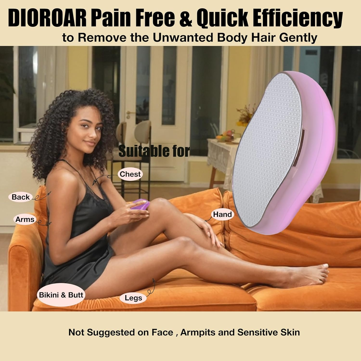 DIOROAR Crystal Hair Eraser,Upgrade Crystal Hair Remover,Physical Nano Glass Hair Removal Device,Painless Epilator and Exfoliator without Shaver for Quick Soft Silky Skin(Light Pink) image number 1