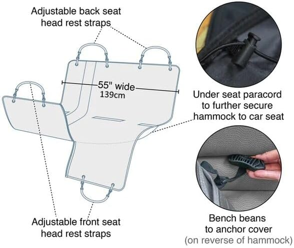 Kurgo Wander Hammock Cover, Dog Car Seat Protector, Durable Scratch-Resistant Material, Waterproof, 140 X 142 Cm, Black - Grey image number 2