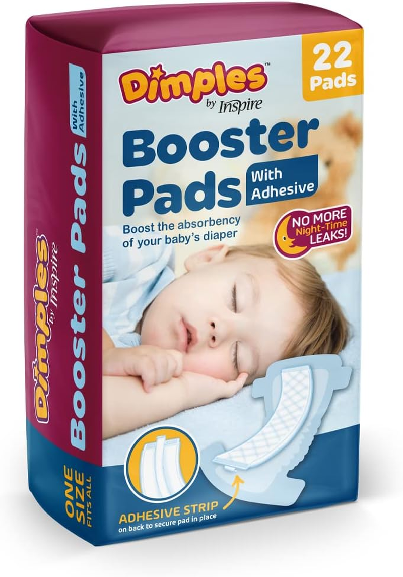 Inspire Dimples Booster Pads, Baby Diaper Doubler with Adhesive for Secure Fit | 1 Size Fits All Diapers | Boosts Absorbency No More Leaks 22 Count image number 4