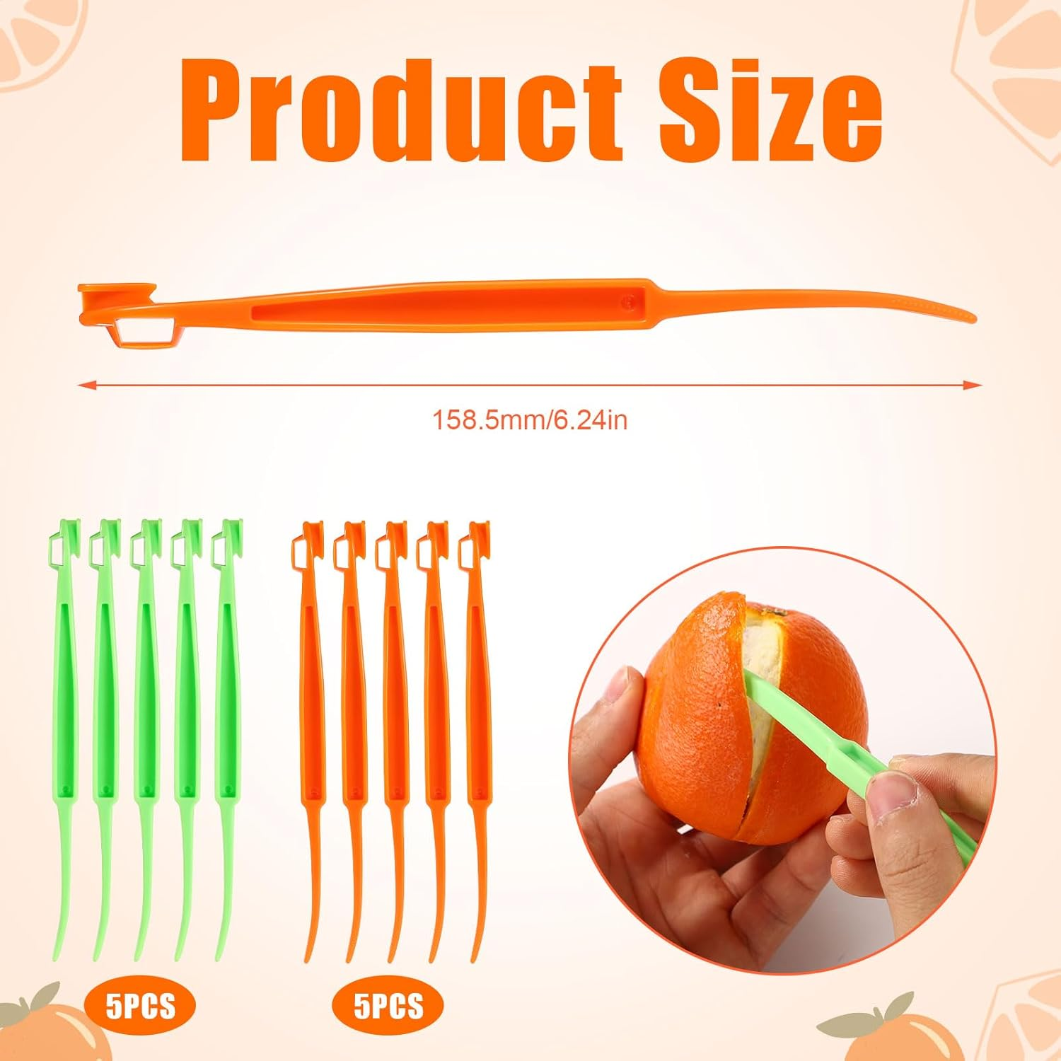 10Pcs Orange Peeler Tool, Plastic Orange Peeler Citrus Skin Peelers with Long Handle Citrus Peel Cutter Fruit Skin Peeler Kitchen Accessory Kitchen Gadget(Grass Green & Orange)