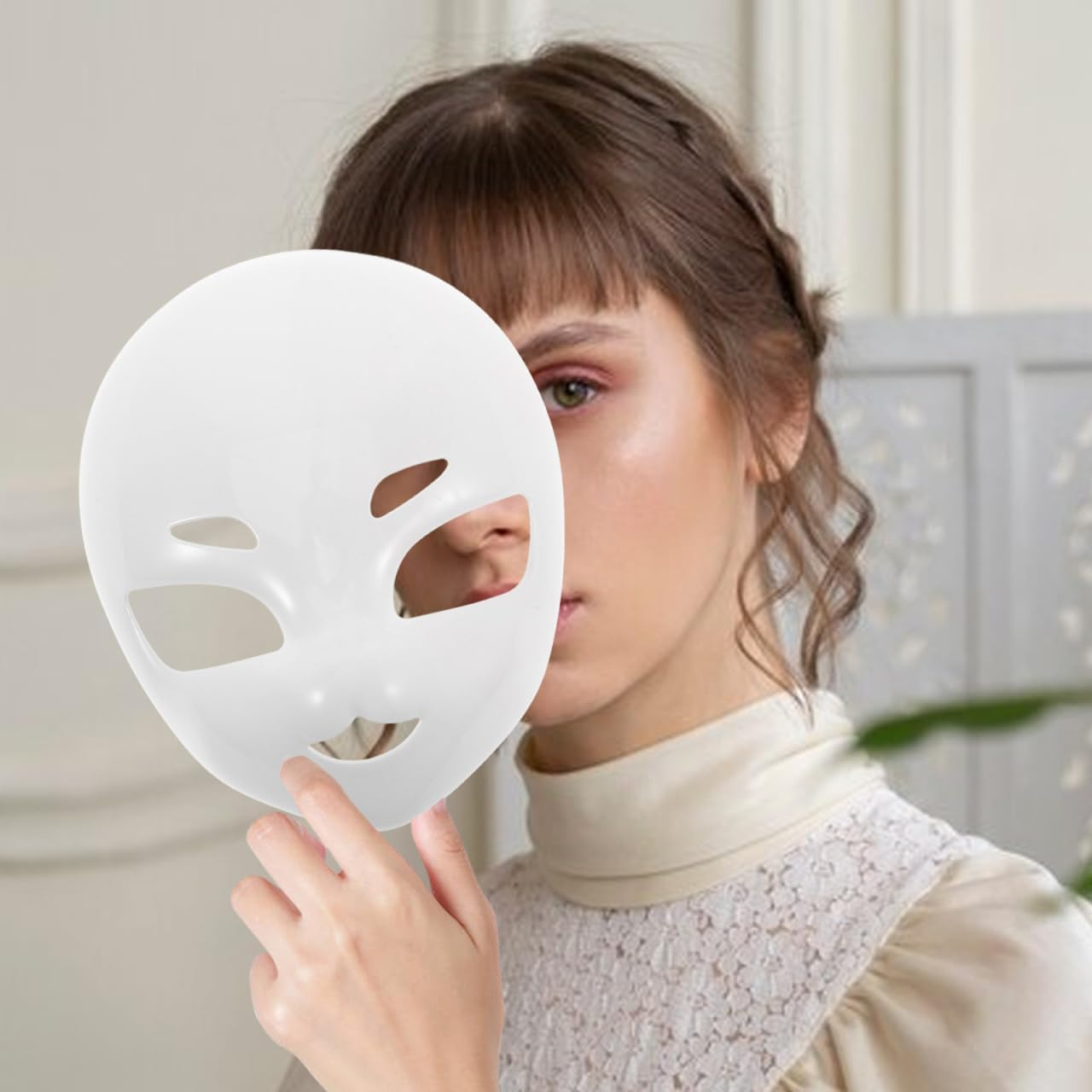 Holibanna Full Face White Plastic Mask Versatile Masquerade Halloween Costume Accessory Design with Detailing for Cosplay Events and Parties image number 6