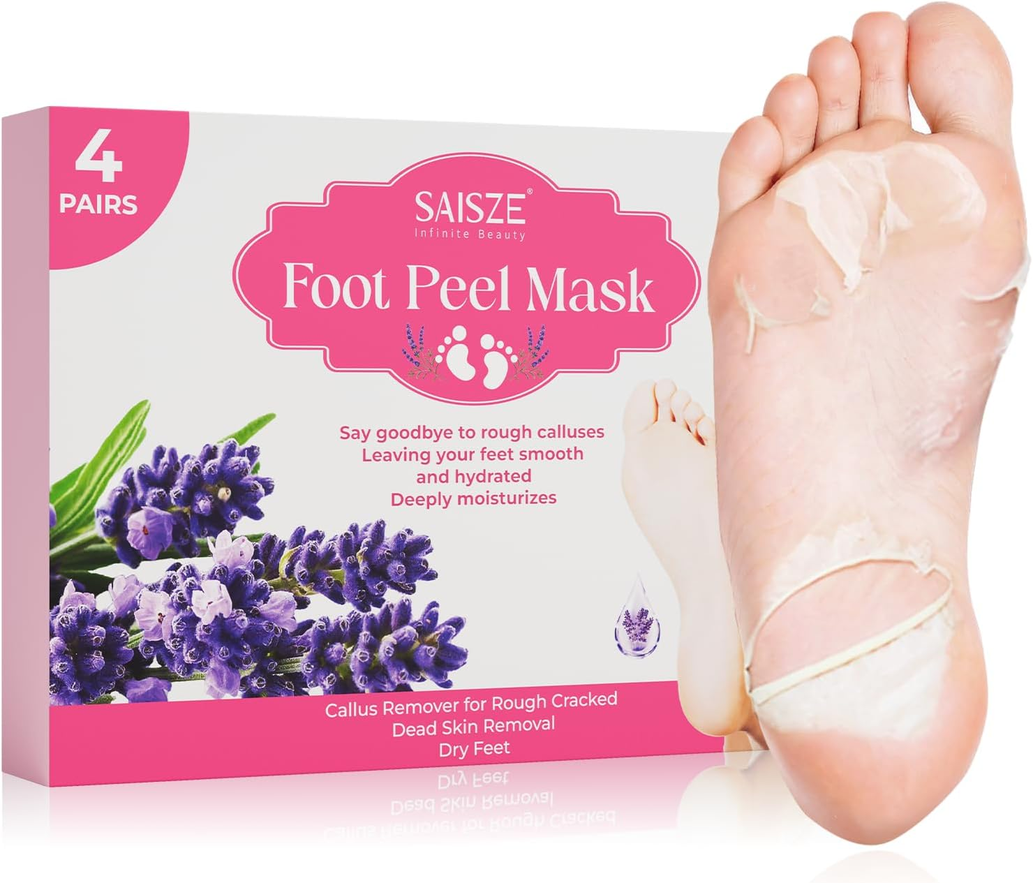 SAISZE Foot Peel Mask, Lavender, 4 Pairs