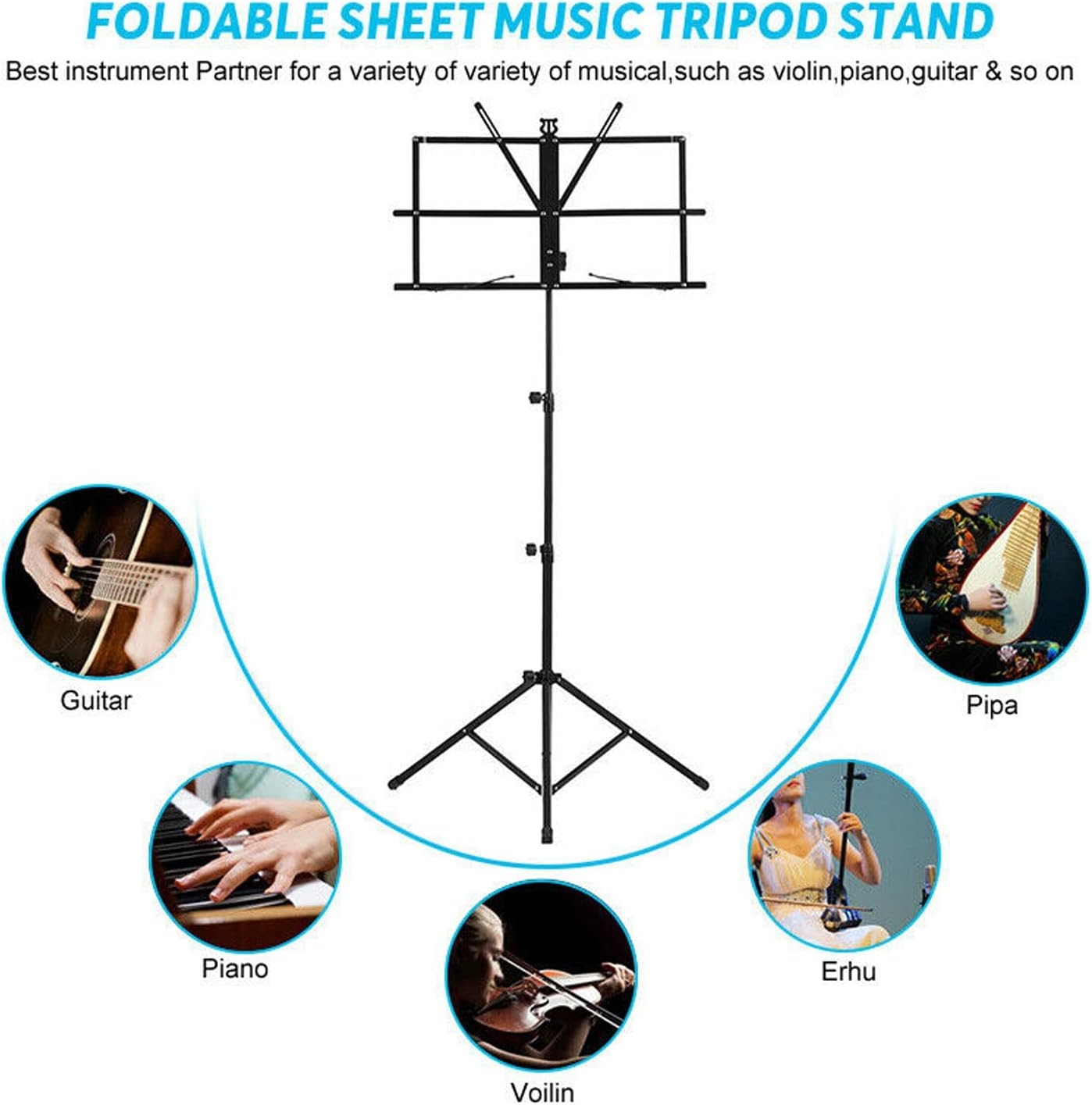 Foldable Sheet Music Stand Tripod Holder with Carry Bag for Stage Performence image number 1