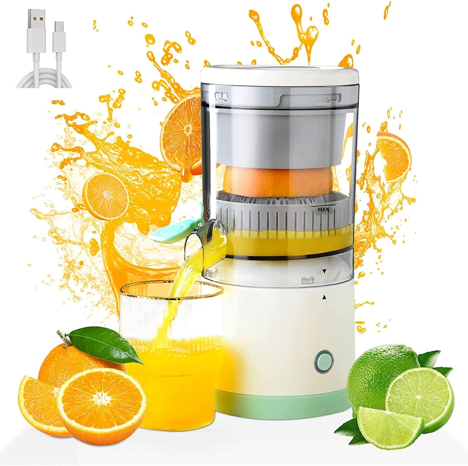 Citrus Juicer,Fruit Press,Hands-Free Portable USB Charging Powerful Fruit Squeezer Suitable for Citrus Fruits Apple and Pear image number 1