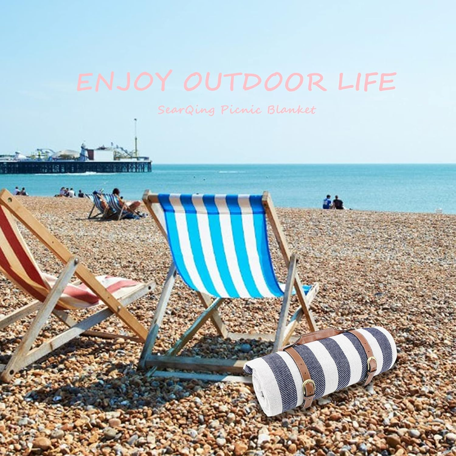 Searqing Large Picnic Blanket Portable with Carry Strap,78" X 54" Foldable Picnic Rug for Outdoor Camping Party,Wet Grass,Hiking,Kids Playground Sandproof Waterproof Picnic Mat image number 3