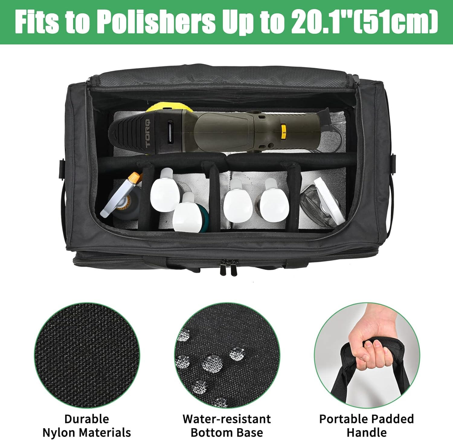 Jaffzora Extra Large Car Detailing Bag, Cleaning Caddy for Auto Detailing Supplies, Car Cleaning Storage Trunk Organizer for Polisher and Vehicle Wash Tools, Black&hellip; image number 1