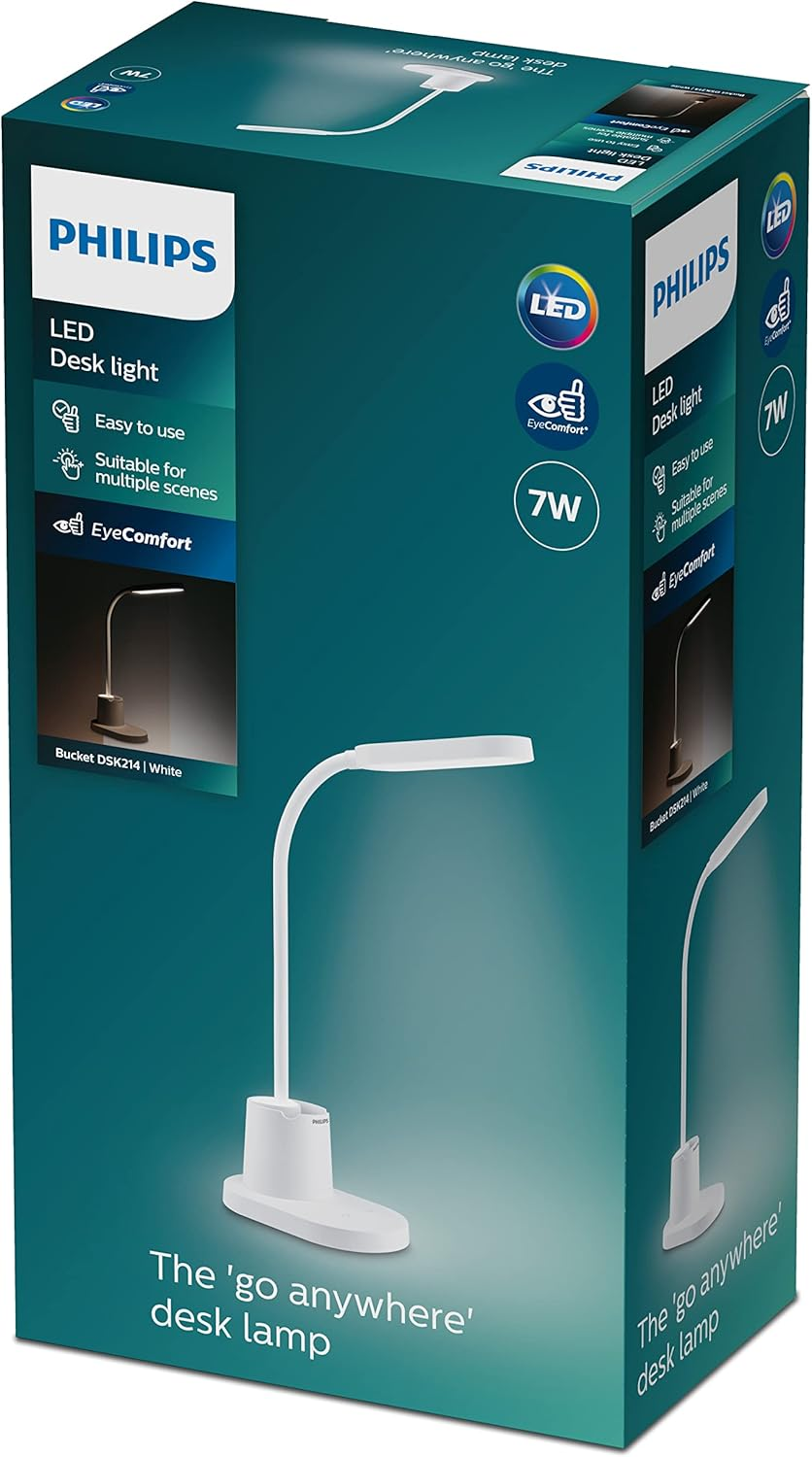 PHILIPS LED Bucket Desk Lamp [Cool White Light 4000K - White] 8W - Charge with USB. for Home Indoor, Work, Study, Reading Lighting image number 4