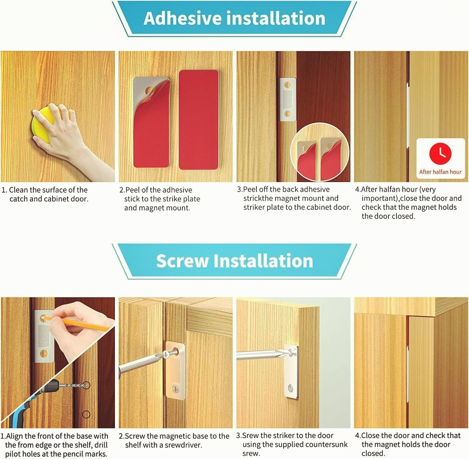 Silver Cabinet Magnetic Catch 6 Pack Ultra Thin Door for Drawer Magnets Adhesive Latch Closures,Drawer, Wardrobe image number 5