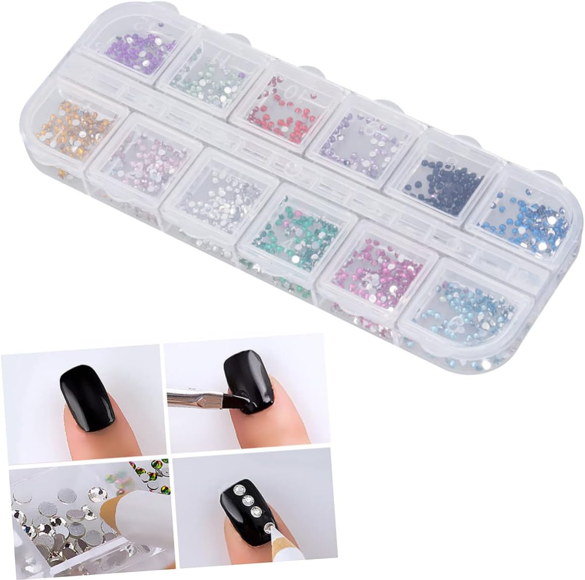 HONMEET 1.5Mm Nail Rhinestones Long Strip Box Nail Art Decorations for DIY Manicure Mixed Size Glitter Gems - Assorted Color image number 6