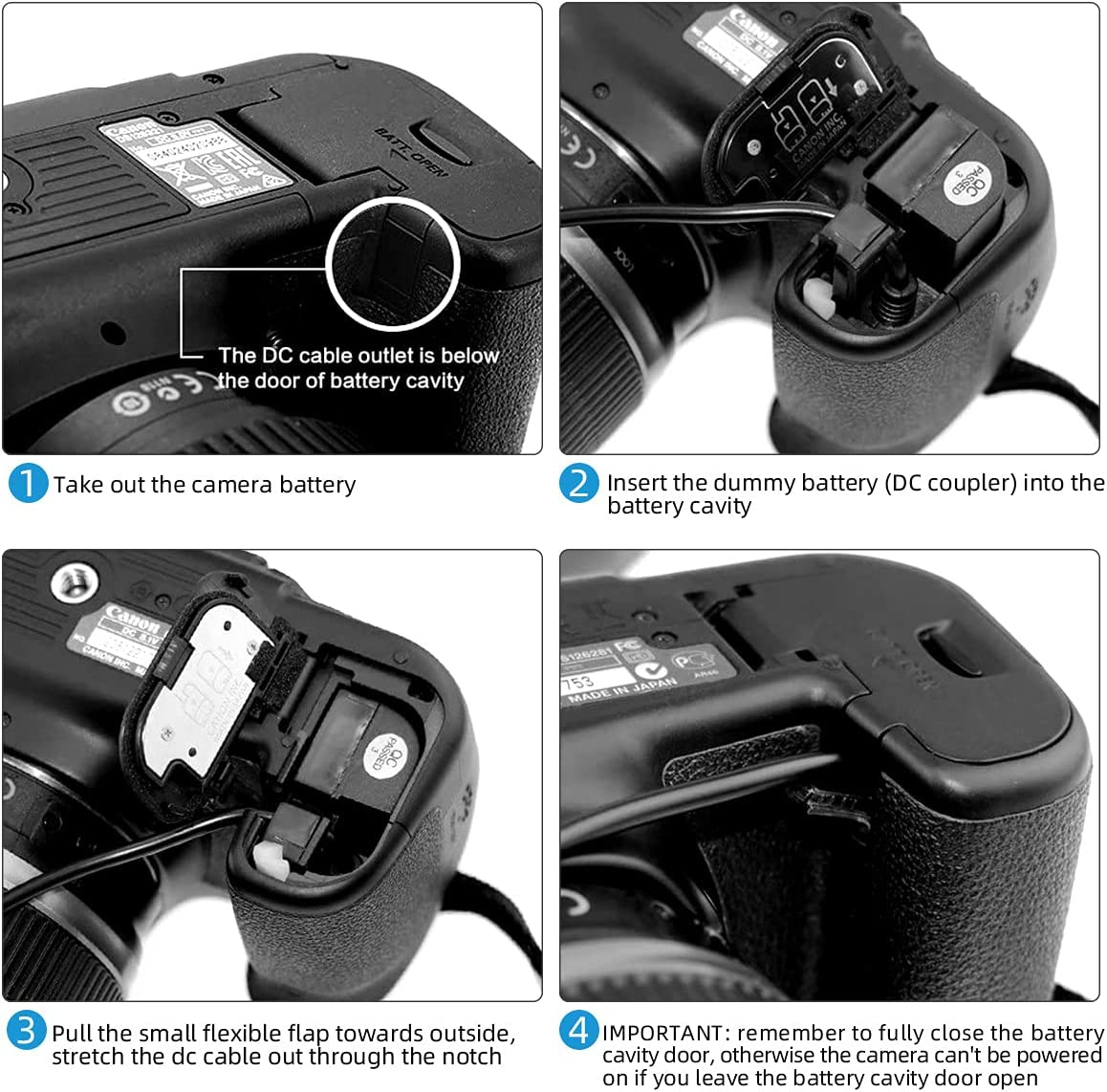 Glorich ACK-E6 AC Power Adapter DR-E6 DC Coupler LP-E6 LP-E6N Dummy Battery Power Supply Kit for Cameras Canon EOS R6 R5 R 90D 80D 7D Mark II 7D 70D 6D 60D 5D Mark IV 5DS with Fully-Decoded Smart Chip image number 2
