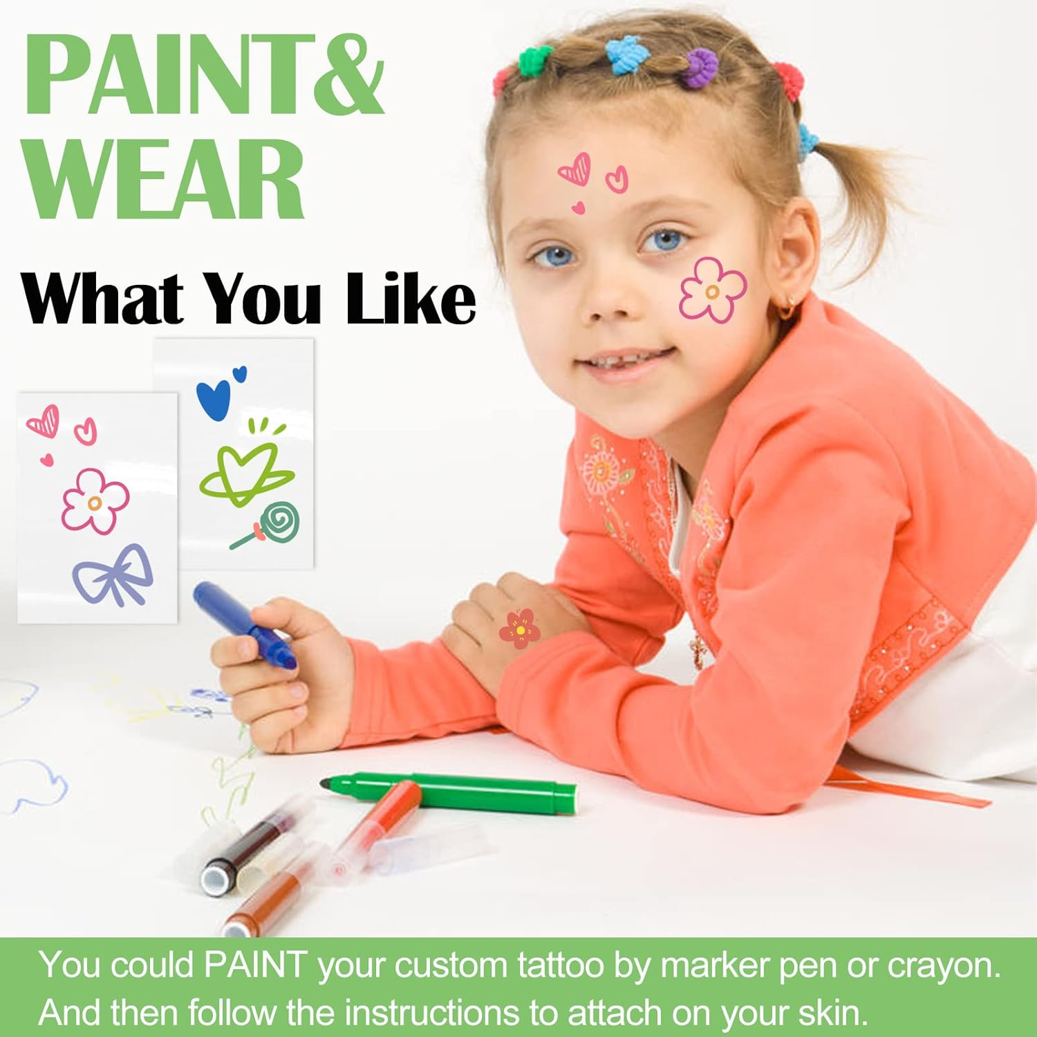 15 Sets A4 Tattoo Transfer Paper Printable Waterproof Temporary Tattoo Paper for Inkjet & Laser Printers(A4 Size+15 Sets) DIY Temporary Tattoos Stickers (Transparent) image number 5