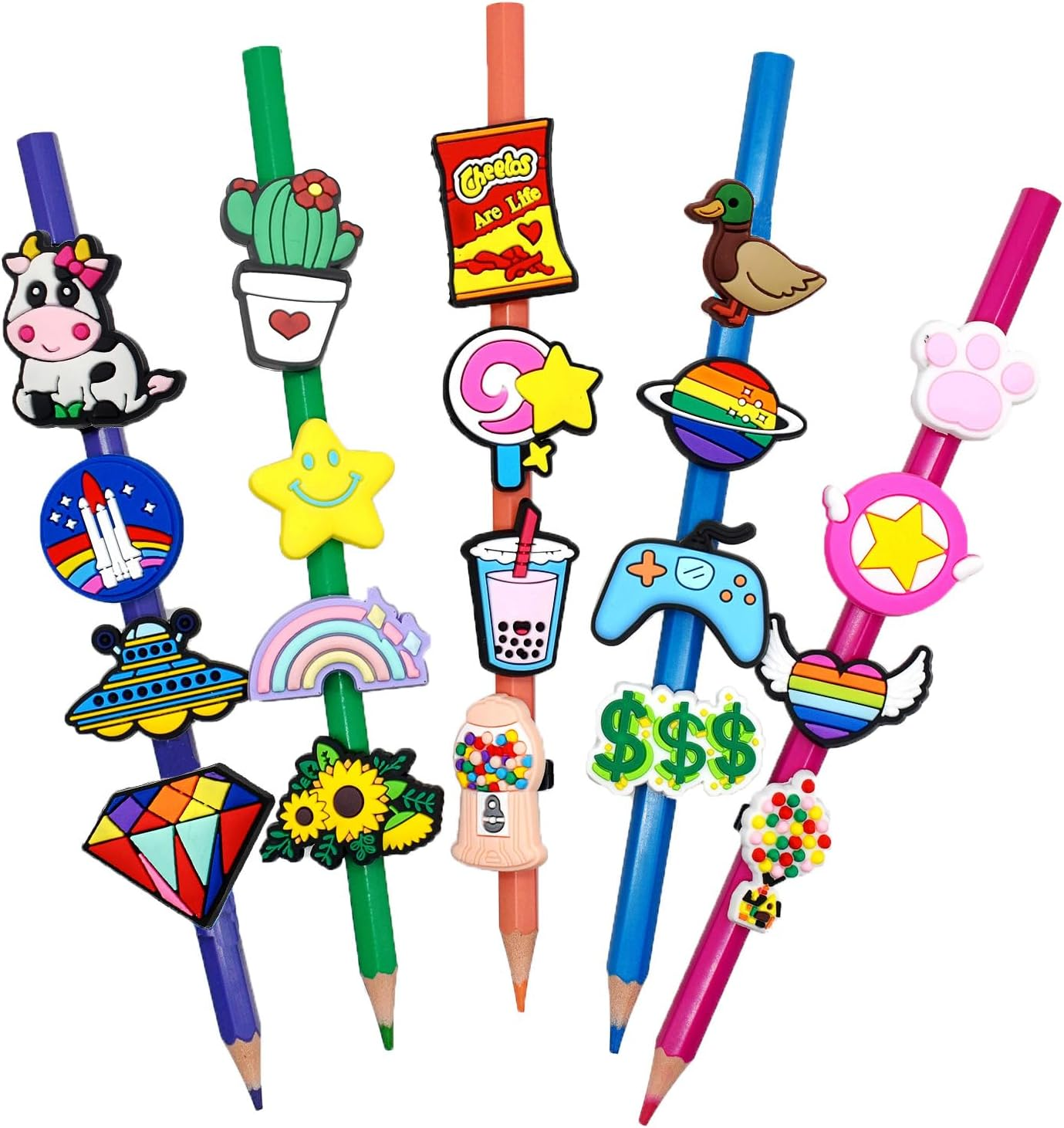 Papacharms Lot Different Pencil Topper Decorations 25/40/55/80/100PCS Random Mixed Cute Pencil Clip Decoration (105) image number 3