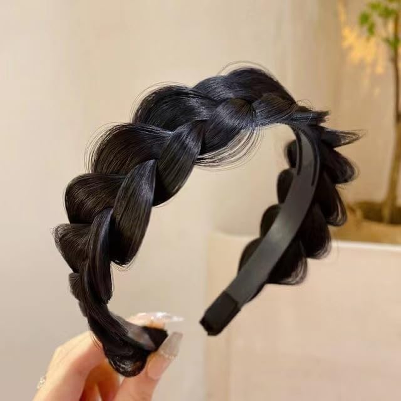 Braided Headbands for Women, 2Pcs Handmade Fishbone Braid Hairband with Non-Slip Grip &ndash; Elastic Stretch Headwrap for High Crown & Effortless Style (Dark Brown) image number 2