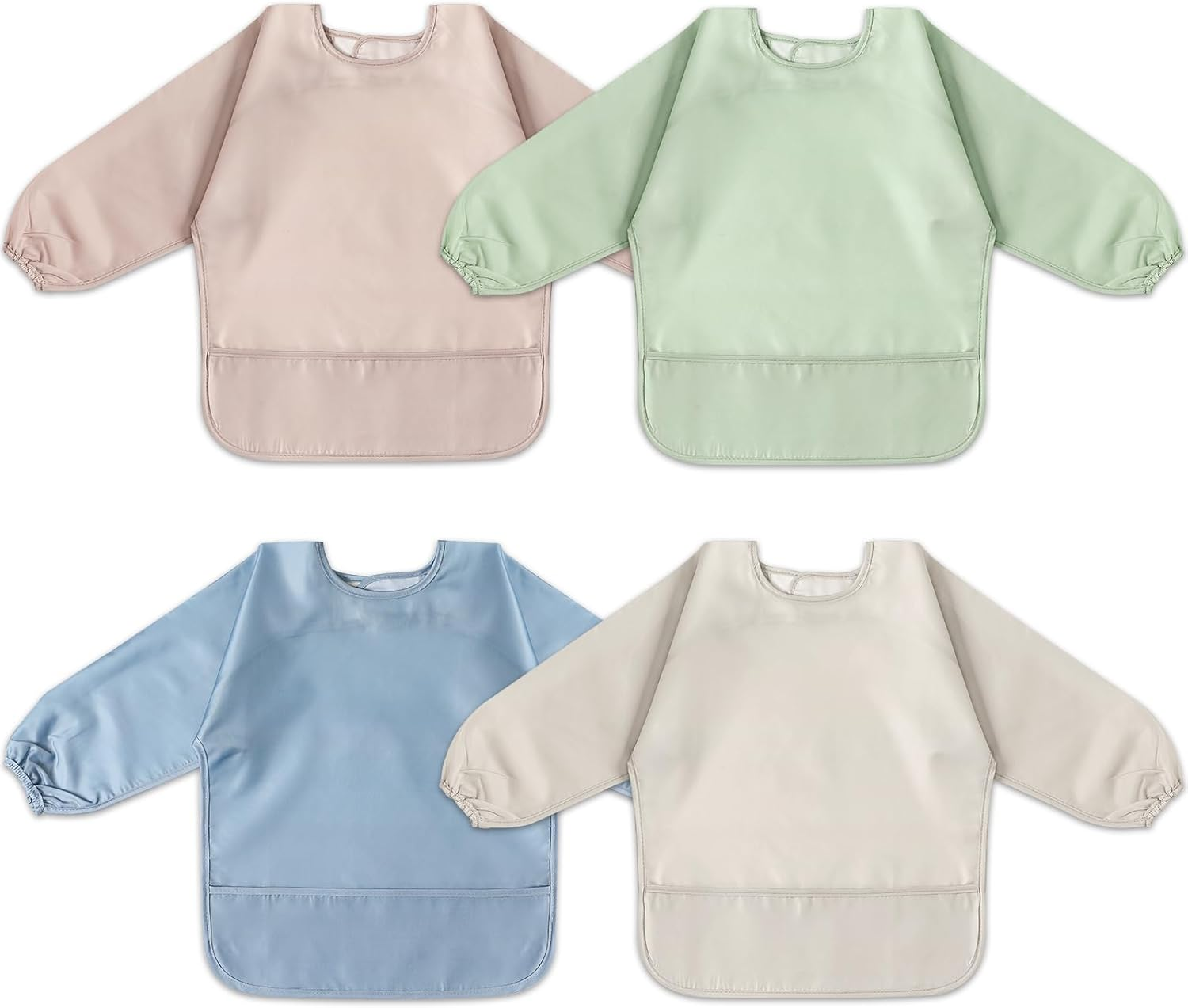 4 Pack Long Sleeve Bib, Waterproof Sleeved Smock for Baby Boy or Girl, Reusable Bib with Pocket, Ages 6-24 Months image number 3