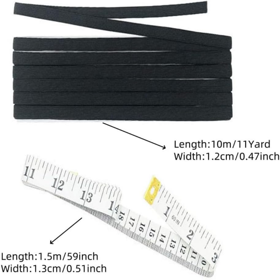 2 Pack Knit Elastic Spool, 1/2 Inch 22 Yards Elastic Band with 2 Soft Tape Measure for Sewing Craft Craft DIY Projects (11 Yard White,11 Yard Black)