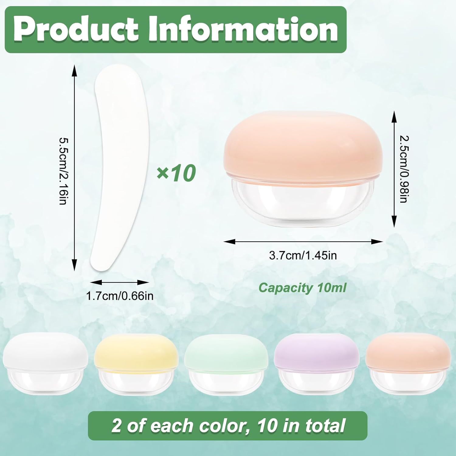 10 Pcs Small Travel Containers 10Ml Leak Proof Mini Travel Jars with 10 Pcs White Small Makeup Spatula, Convenient Travel Jars with Lids for Creams Lotion Moisturizer (Colorful) image number 1
