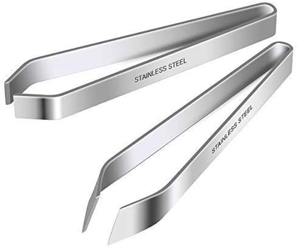 2 Pieces Fish Bone Tweezers, Stainless Steel Flat and Slant Tweezers Pliers Remover Tool (4.6") image number 2