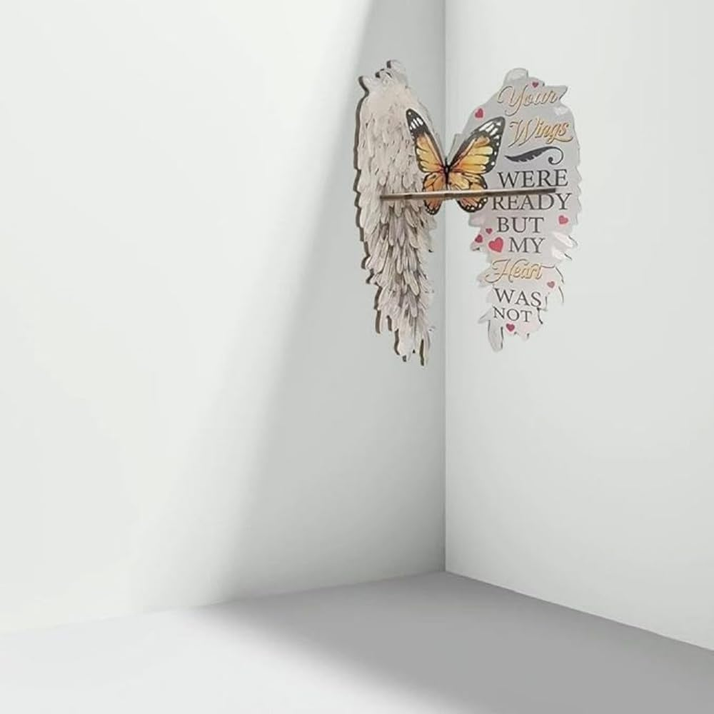 Wall Mounted Vintage Angel Wings Wooden Floating Corner Shelf, 1-Shelf, Bohemian Style(Light Gray, 30Cm) image number 2