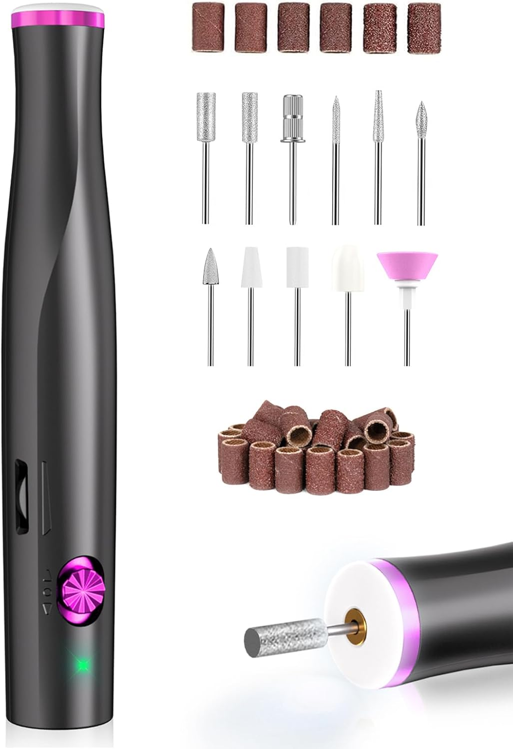 Cordless Nail Drill, Portable Electric Nail File with LED Light for Acrylic Gel Nails, Rechargable 22000RPM Nail Efile Drill Machine Kit with 6 Nail Drill Bits for Home Manicure Pedicure, Gray