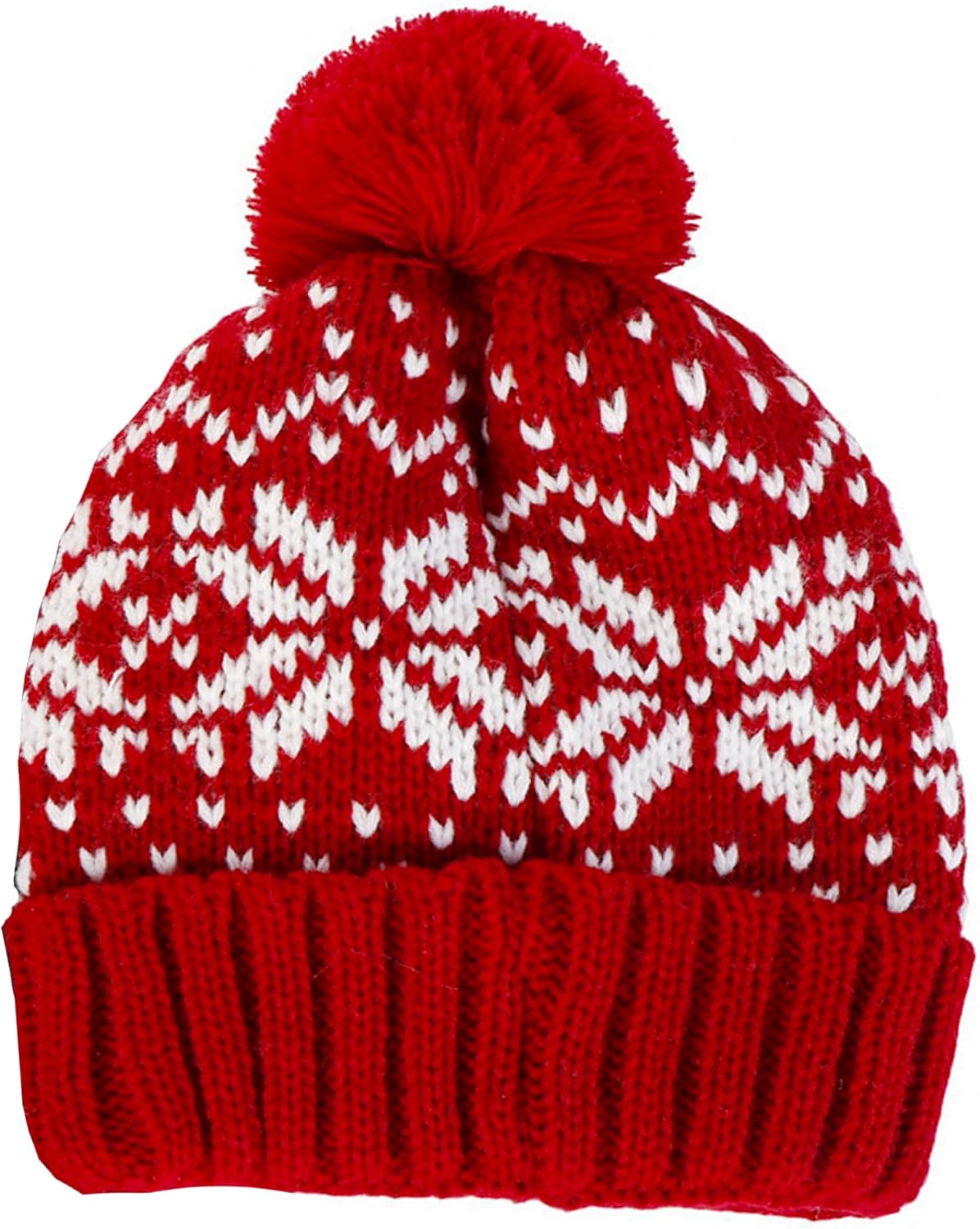 IZUS Christmas Snowflake Beanie-With-Pom-Poms for Women and Men - Red image number 6