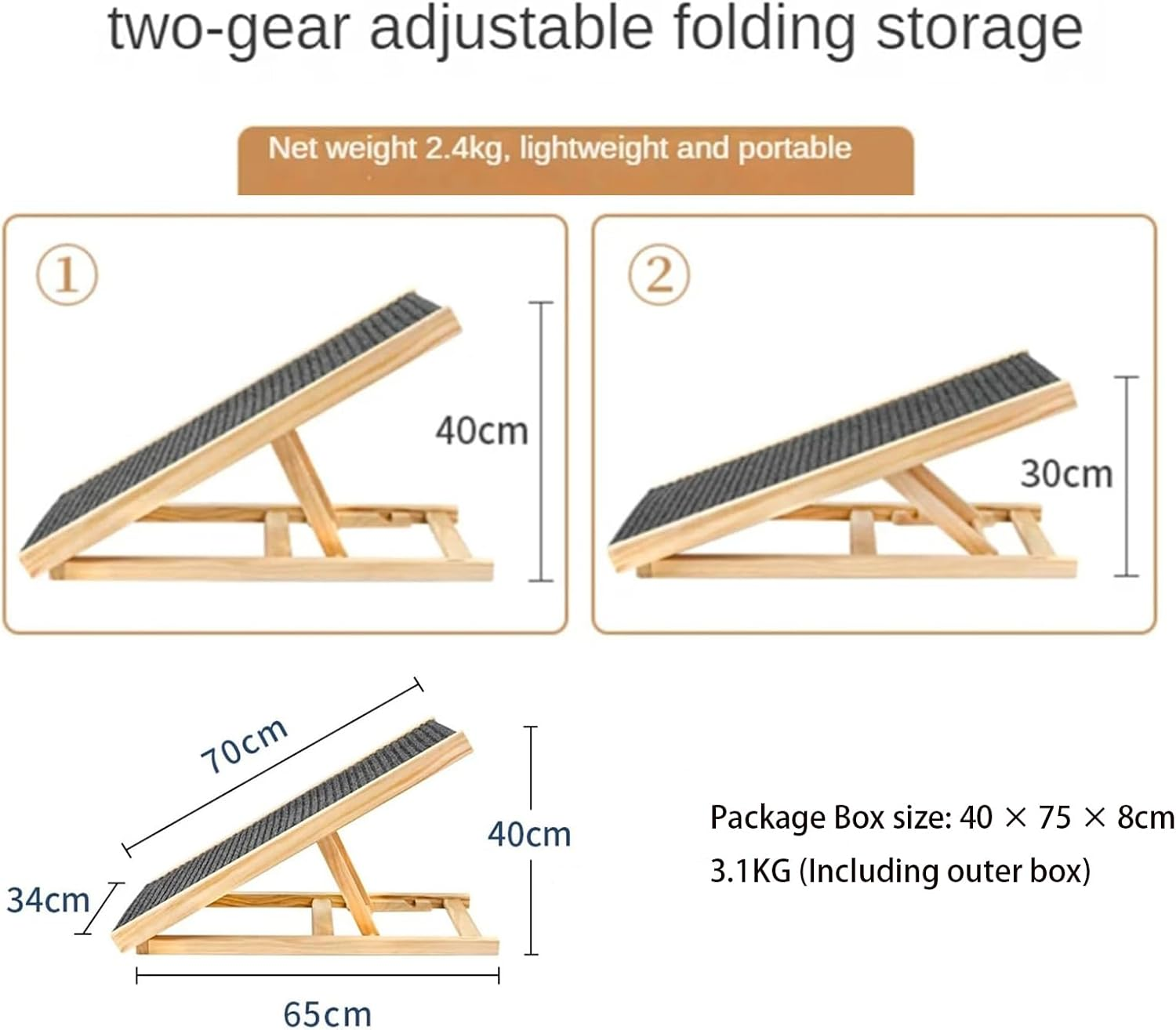 Dog Ramp for Bed, Pet Stairs Ramp, Dog Stairs for Car with Non-Slip Rug Surface, Portable Dog Steps for Medium & Large Dogs Get into a Car, Support up to 88 Lbs image number 2