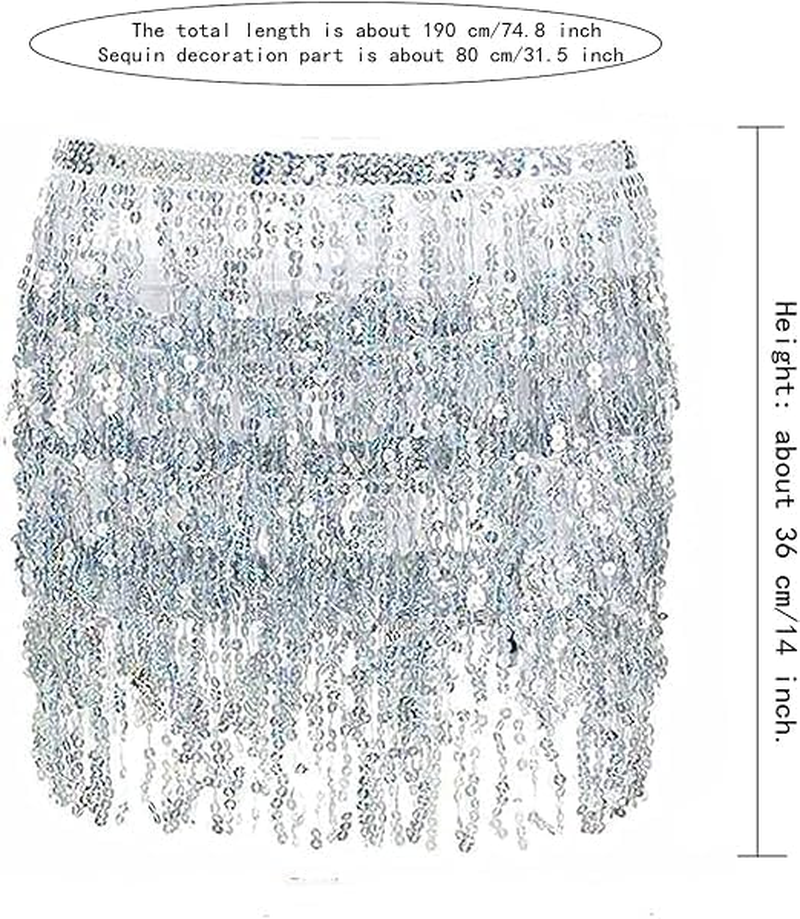 Belly Dance Hip Scarf Sequin Tassel Skirt Dance Wrap Skirts Sparkly Fringe Rave Outfits for Women White image number 4