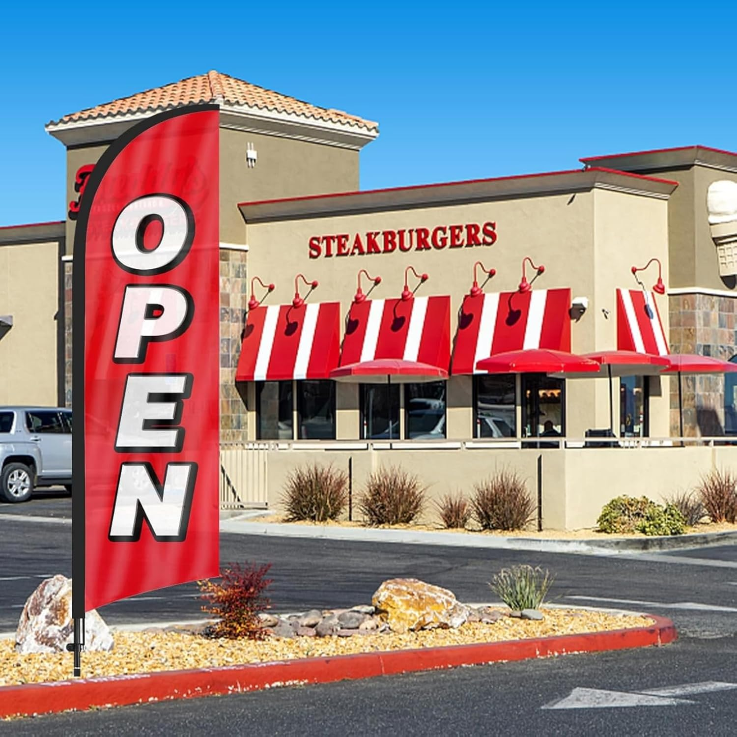 Ssumght Open Feather Flag, 248Cm Open Flag for Business with Aluminum Pole and Ground Stake, Commercial Open Sign for outside Business Swooper Flag Advertisng Feather Banner (Red) image number 5