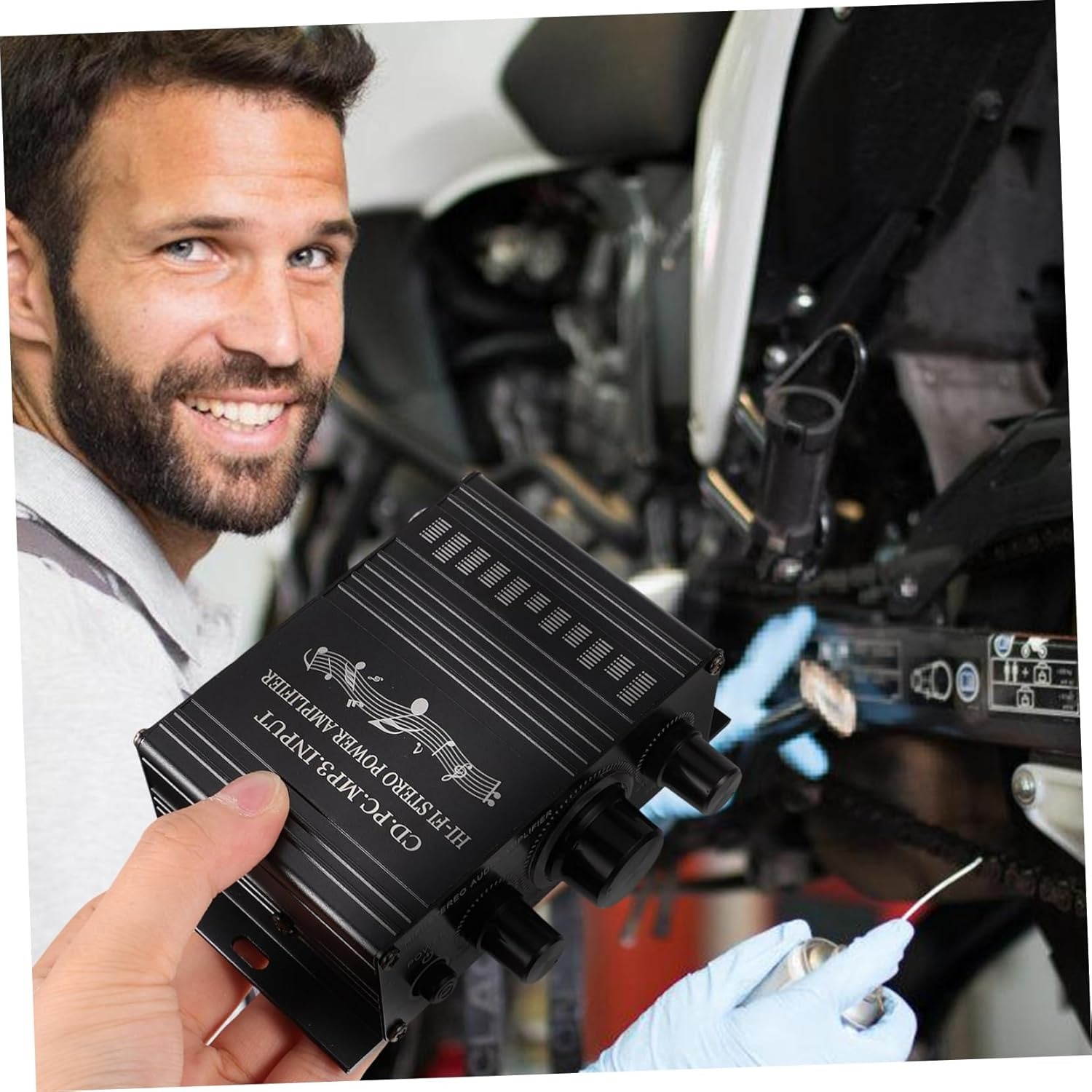 PLAFOPE Mini Audio Amplifier Stereo Amp for Car and Home Speakers, Portable Black Mini Power Amplifier with Dc Cable for Motorcycle and Computer Use image number 3