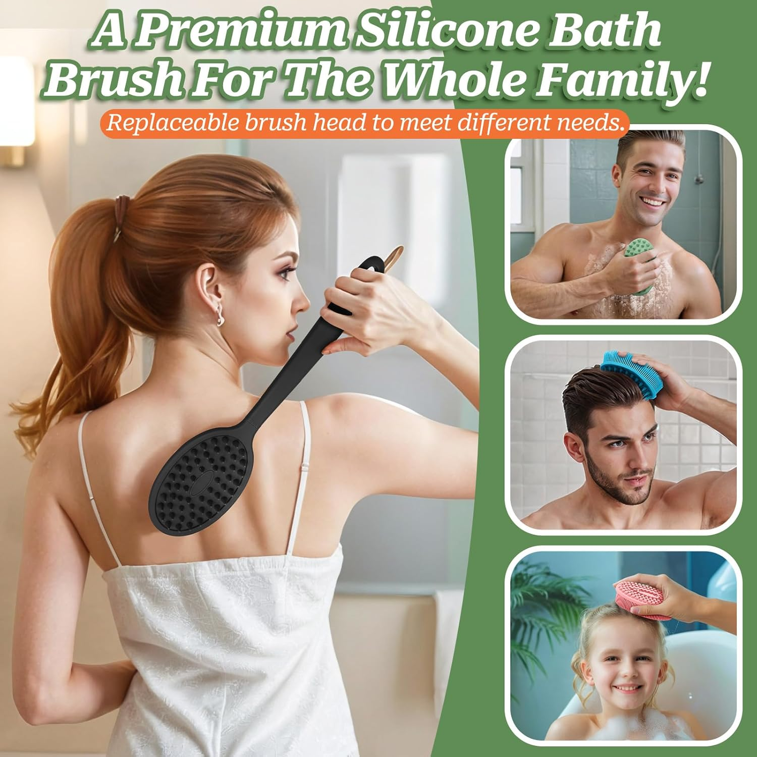 GEENOA Soft Silicone Body Scrubber 2PCS, Dual-Side Silicone Loofah for Shower, Gentle Loofa Alternative, Replaceable Brush Head to Be Used Alone or with Long Handle (Pinkx2) image number 3