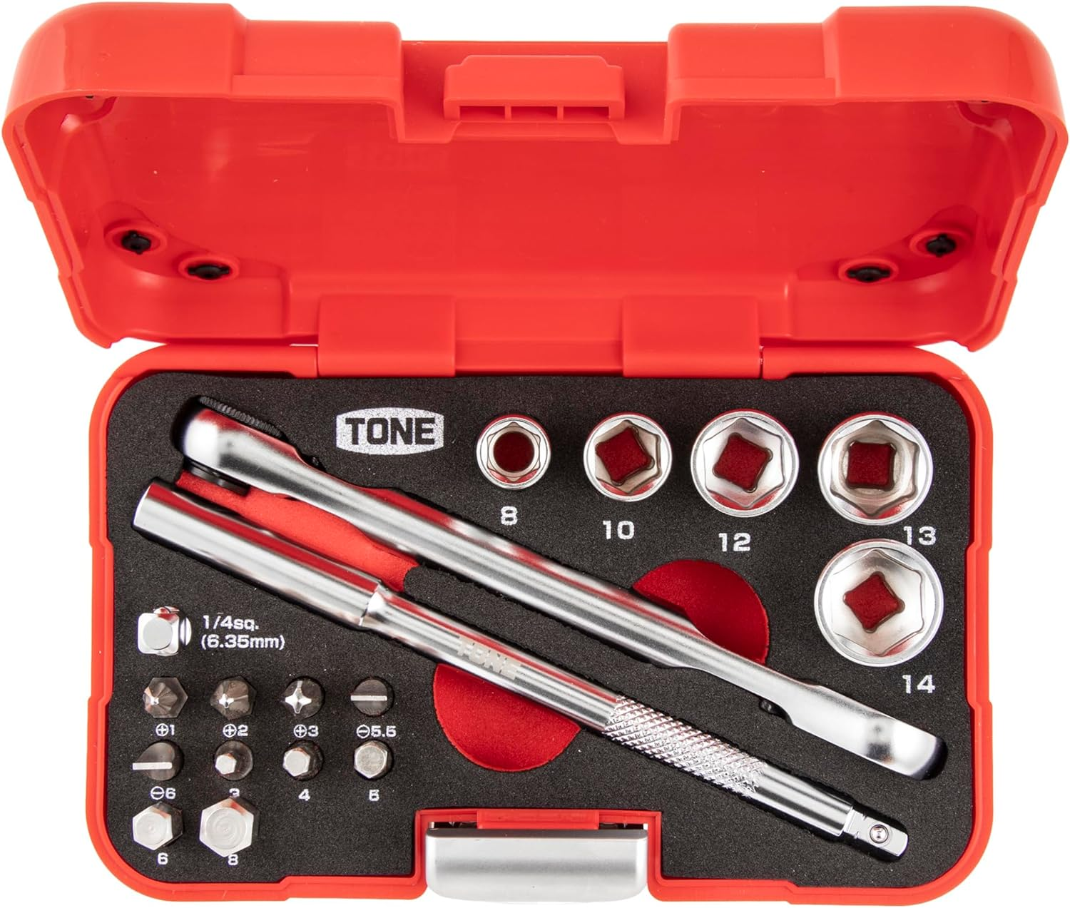 TONE Socket Wrench Bit Set MIX21620P 1/4" Inch Drive & 1/4" Hex Shank Bit Red 18-Piece image number 3