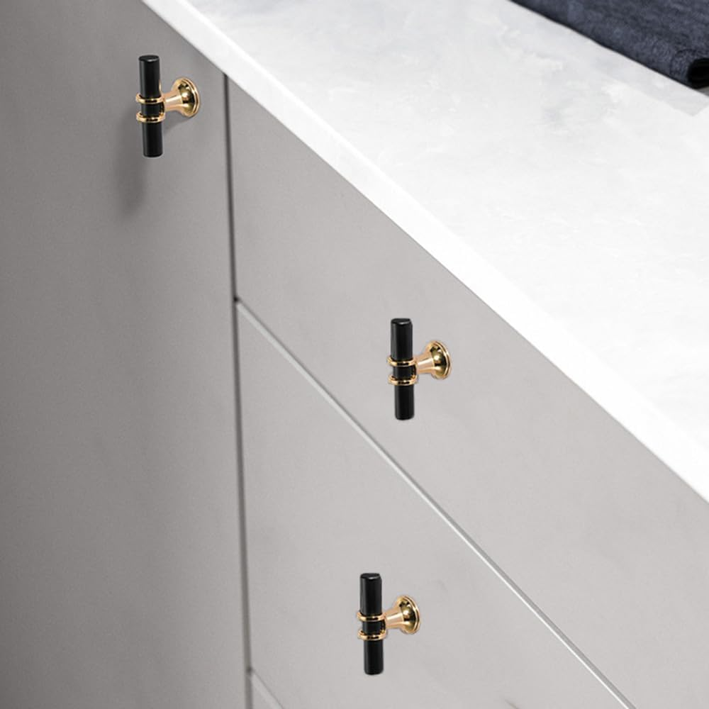 6 Pack Gold Cabinet Knobs 1.97" T Bar Drawer Knobs Zinc Alloy Single Hole Pulls for Dresser 50Mm Cupboard Handles for Kitchen Wardrobe Cabinet Hardware (6, Black Gold) image number 5