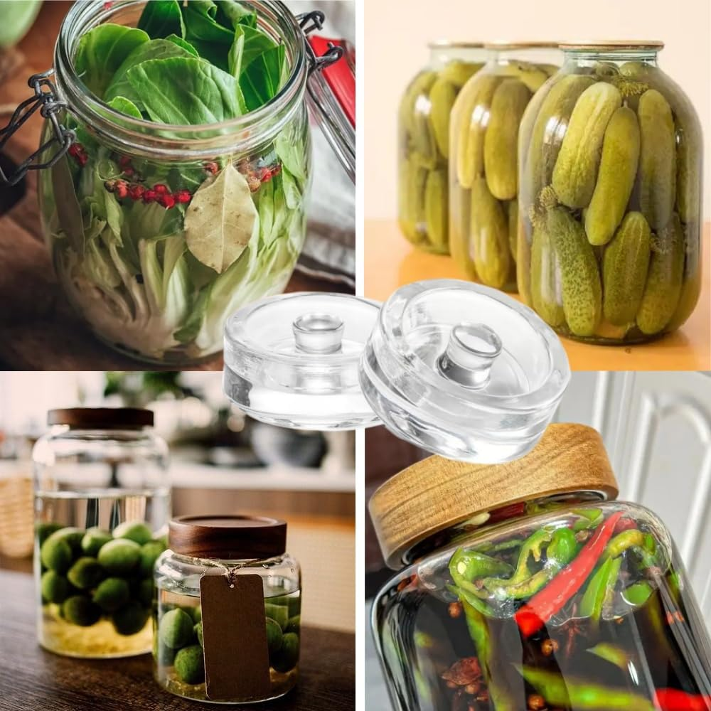 Naisfei Glass Fermentation Weights with Easy Grip Handle,2 Pack Fermented Glass Jar Kimchi Heavy Stone Pickling Jars Weights Mason Jars Fermenting Lids