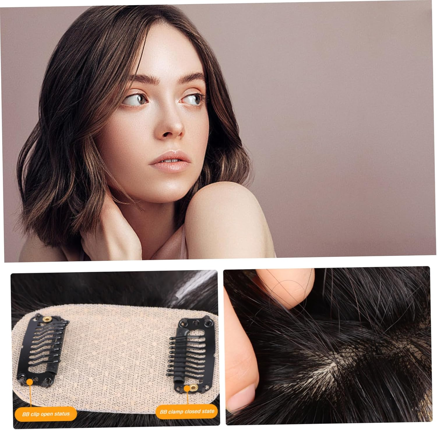 Hair Topper Clip in Hair Extensions 9.8 Inch Long Hair Toppers for Thin Hair Women Silk Base Clip in Hair Extensions Natural Looking for Daily Use Brown image number 5