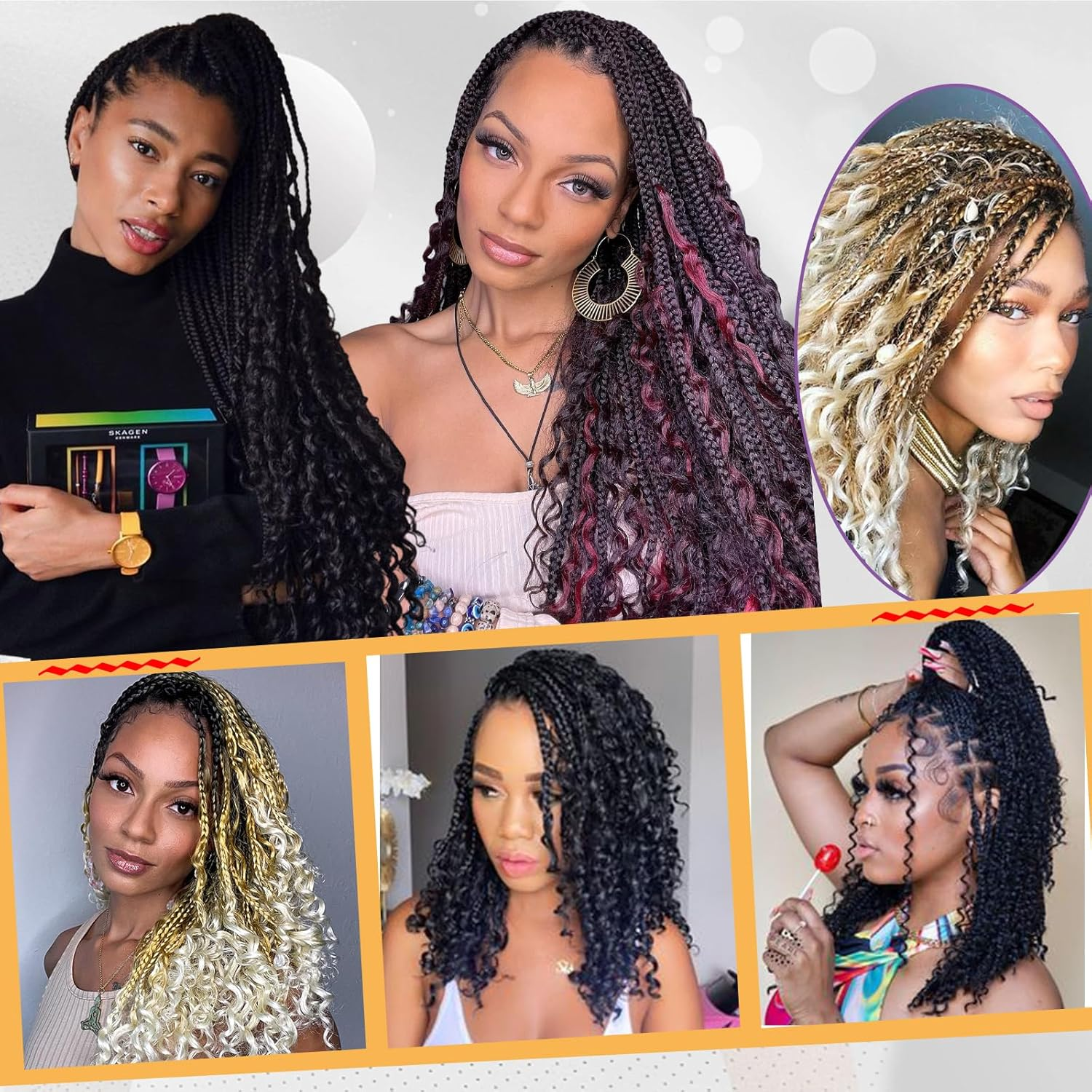 Beverlee Goddess Box Braids Crochet Hair 14 Inch Boho Box Braids 8 Packs Crochet Hair Bohemian Box Braids Crochet Braids Box Braids Curly Ends Messy Pre-Looped Synthetic Curly Crochet Hair for Women image number 1