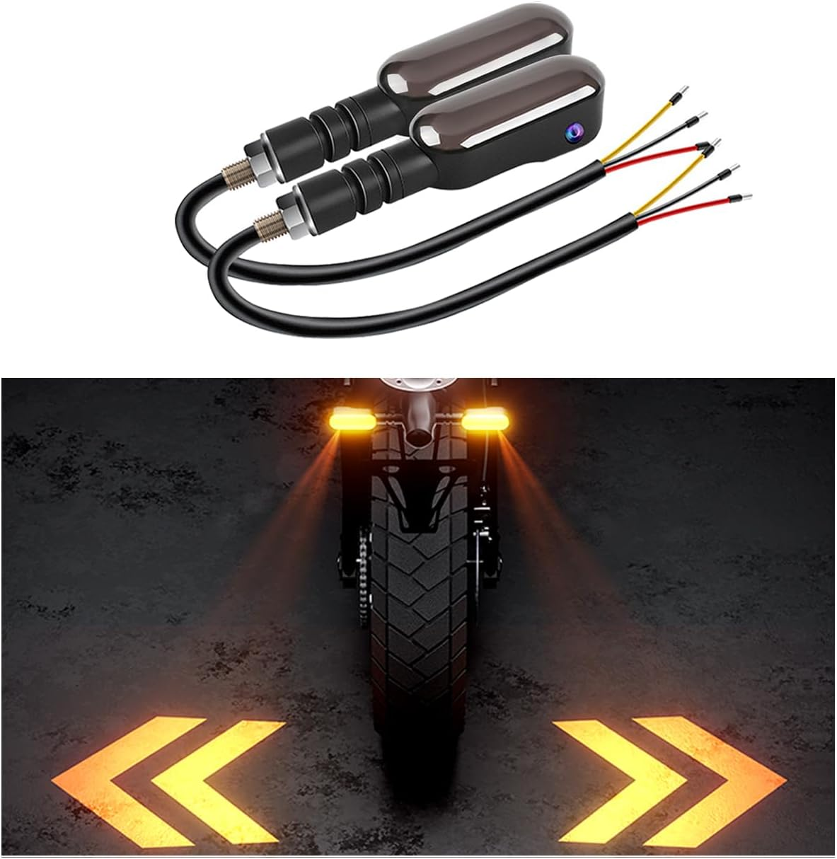 2 PCS LED Turn Signal Lights Projector for Motorcycle,Motorcycle Turn Signals,27 Lighting Modes RGB Flowing Daytime Running Lights, Motorcycle Turn Signal Lights with Arrow Projection
