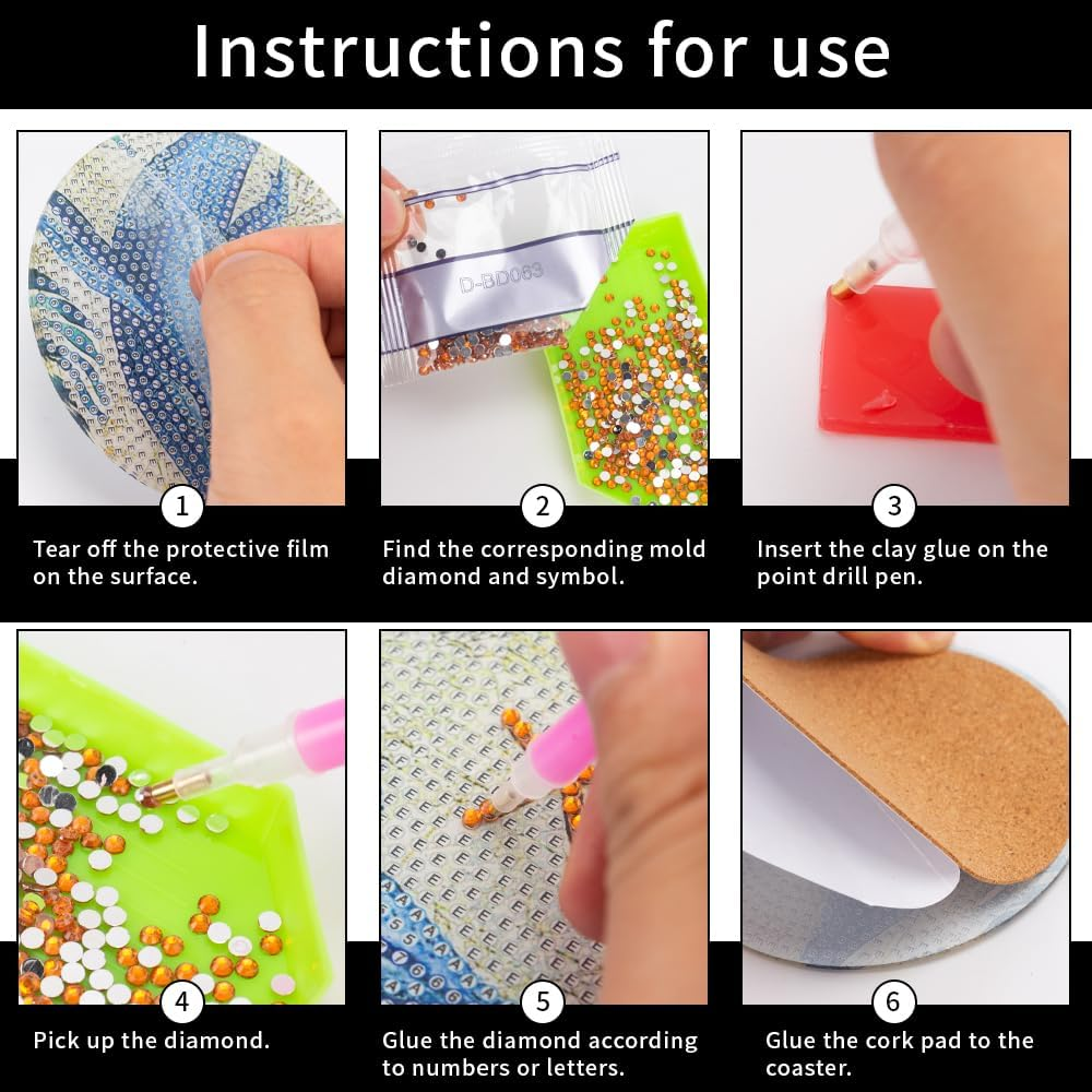 8 Pcs Diamond Art Painting Coasters with Holder, DIY Blue Watercolor Flowers Diamond Art Painting Kits for Beginners, Gift image number 5