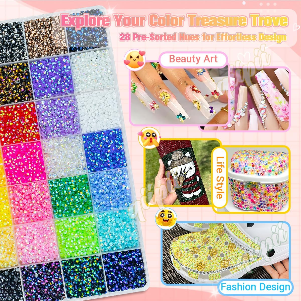 28 Color 3Mm Jelly Resin Rhinestones W B7000 Jewelry Glue for Bedazzling Crafting Flatback Stones No-Hotfix Colorful AB Gems Diamonds Charms for Nails Eyes Face Makeup Tumblers DIY Crafts Shoes image number 6