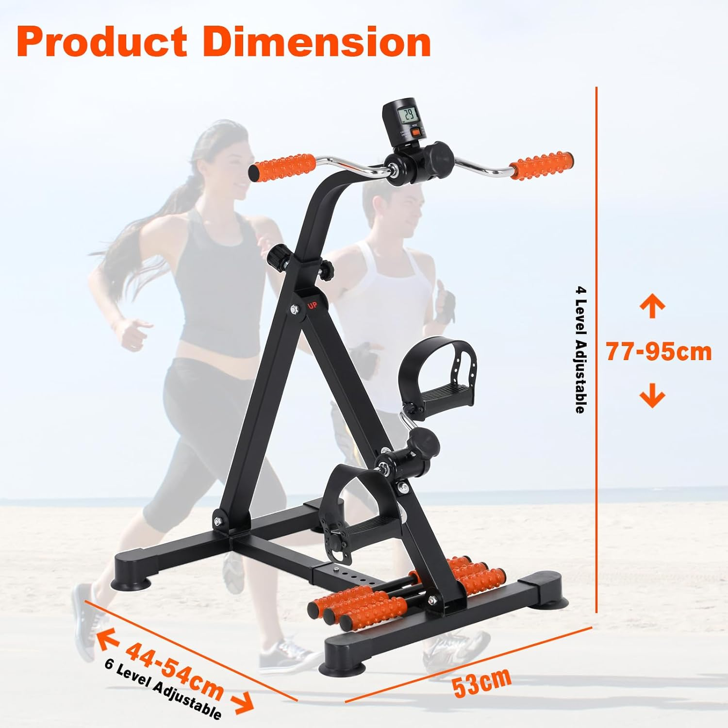 ADVWIN Pedal Exerciser Bike for Seniors, Arms + Legs Physical Therapy, Adjustable Resistance & Height, LCD Display, Black&Orange image number 5
