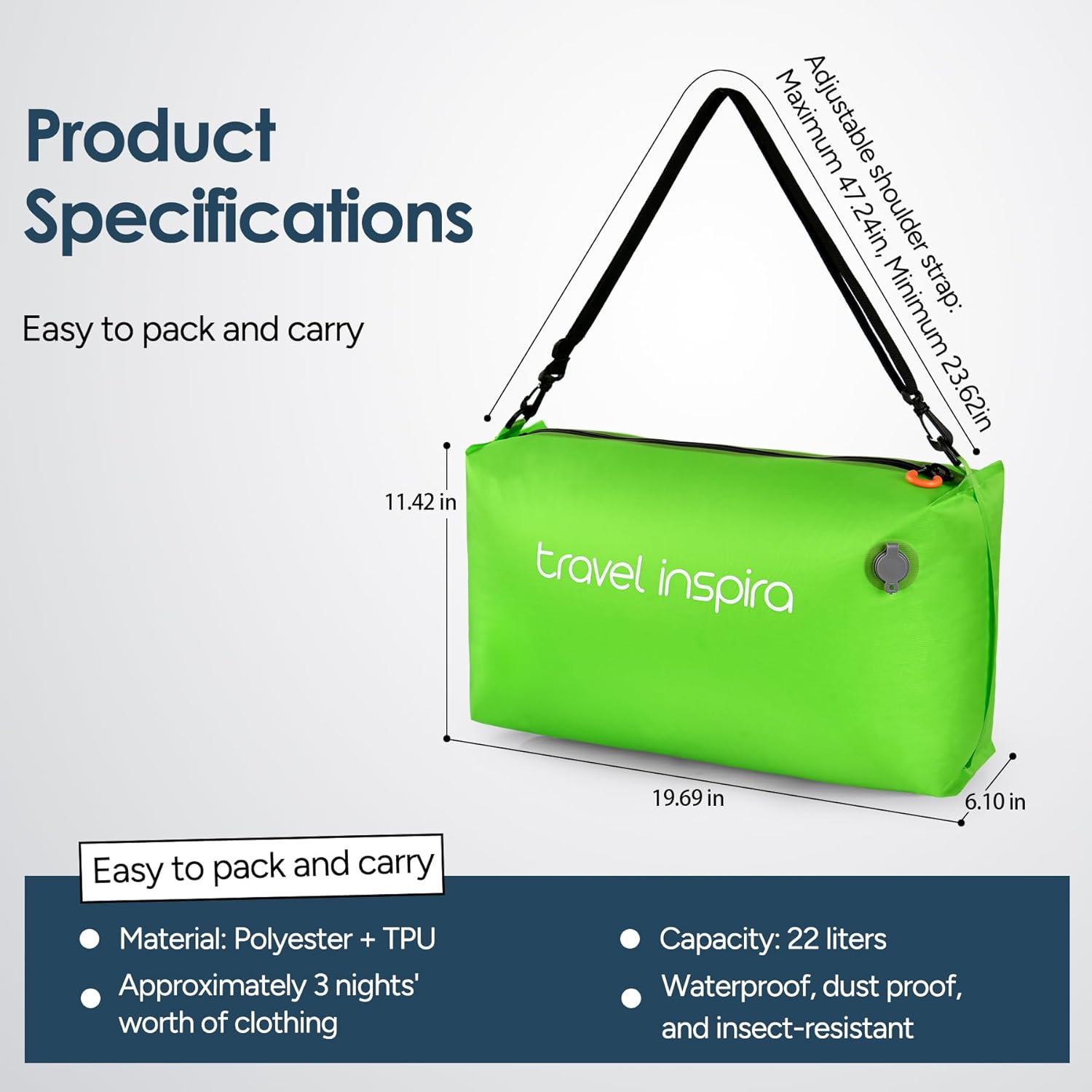 Travel Inspira Vacuum Bags with Pump - Space Saver Compression Solution for Suitcases & Backpacks, Professional IP67 Reusable, Lightweight, & Durable Light Green - Black image number 6