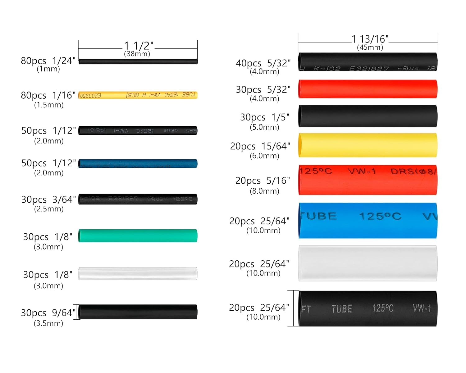Ginsco 580 Pcs 2:1 Heat Shrink Tube 6 Colors 11 Sizes Tubing Set Combo Assorted Sleeving Wrap Cable Wire Kit for DIY image number 1