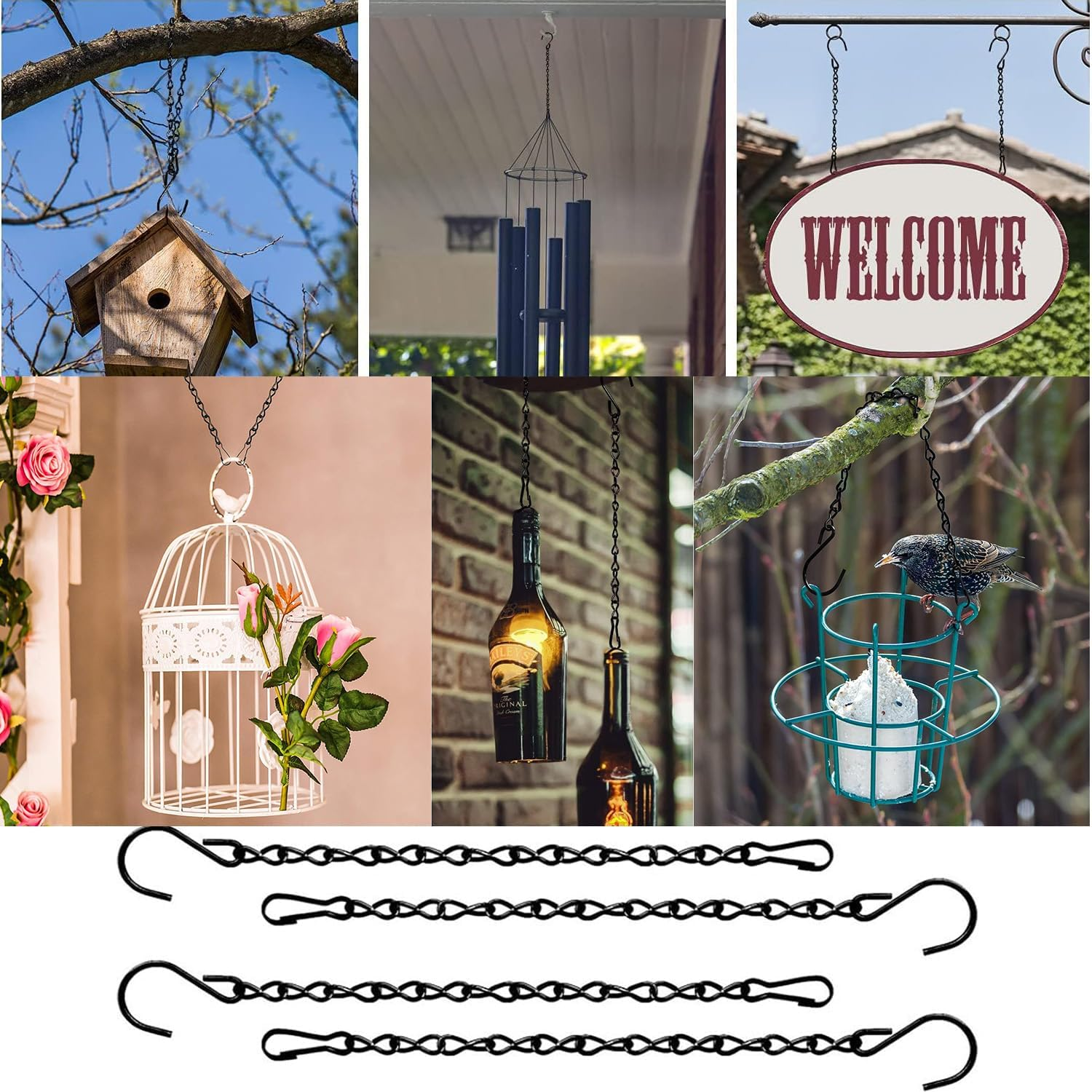 Yharnamite 18 Pcs Hanging Chains, 10 Inch Metal Chains with Hooks Clips, Garden Plant Hangers, Outdoor Hanging Basket Chain for Bird Feeders, Billboards, Wind Chimes, Planters Lanterns and Ornaments image number 2
