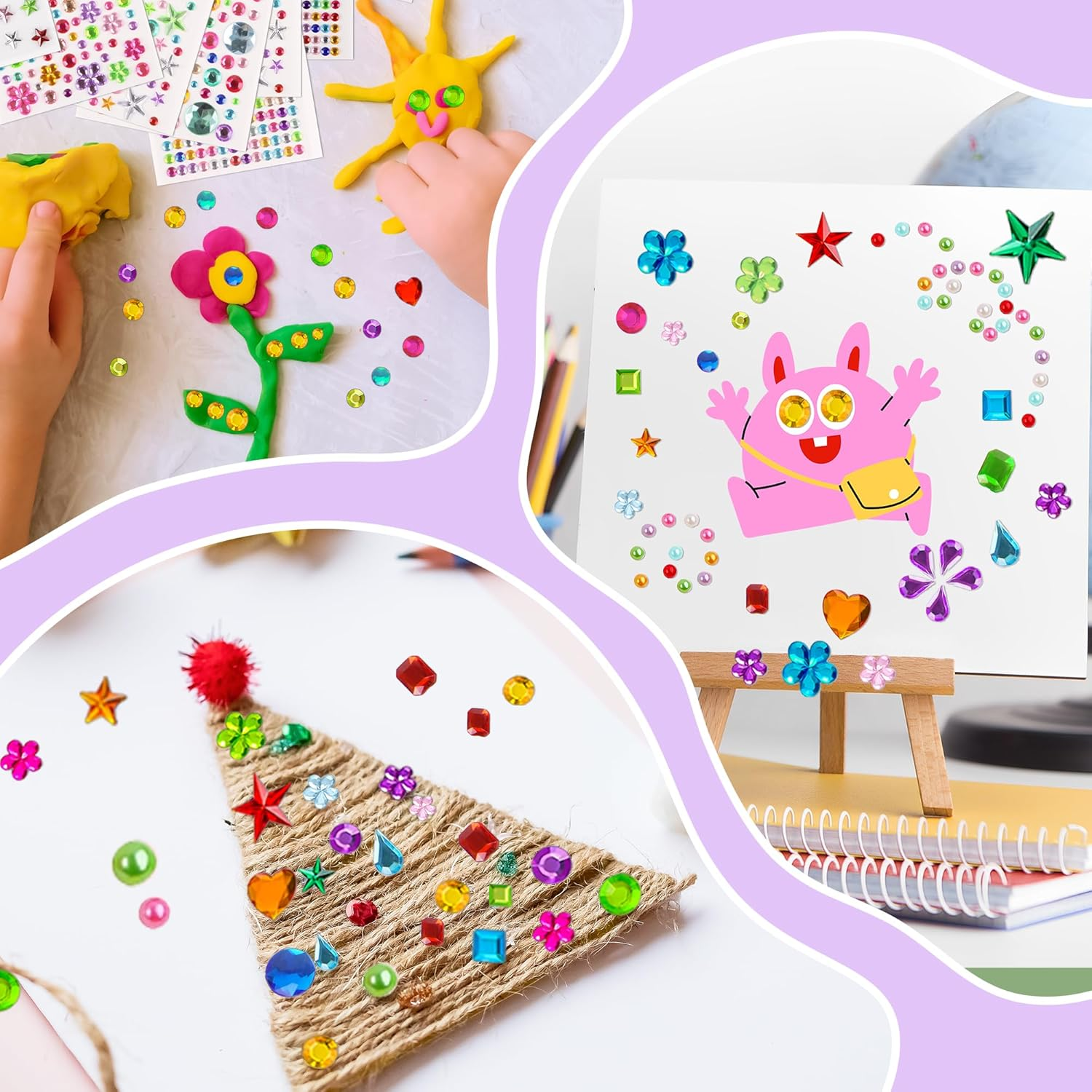 3330Pcs Gem Stickers,Rhinestone Jewel Stickers for Crafts Self Adhesive, Glitter Sticker DIY Decoration Assorted Shapes Acrylic Diamond Bling Heart Star Sticker for Face Eyes Nail for Women image number 5